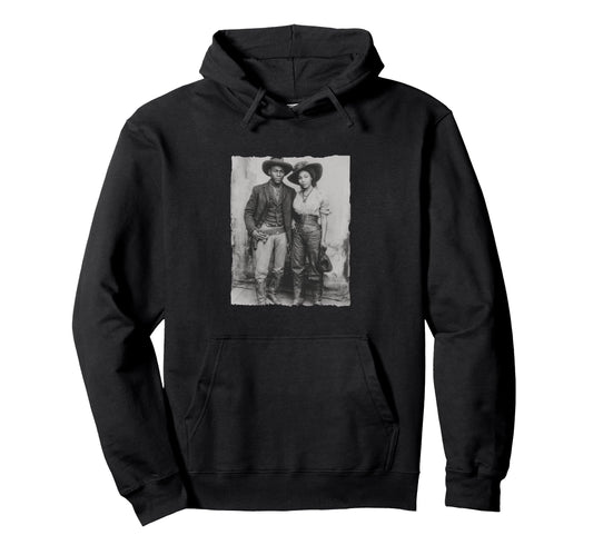 Black Cowboy Cowgirl Couple Wild West Hoodie - Unique Graphic for Adults - T-Shirt, Sweatshirt, Hoodie