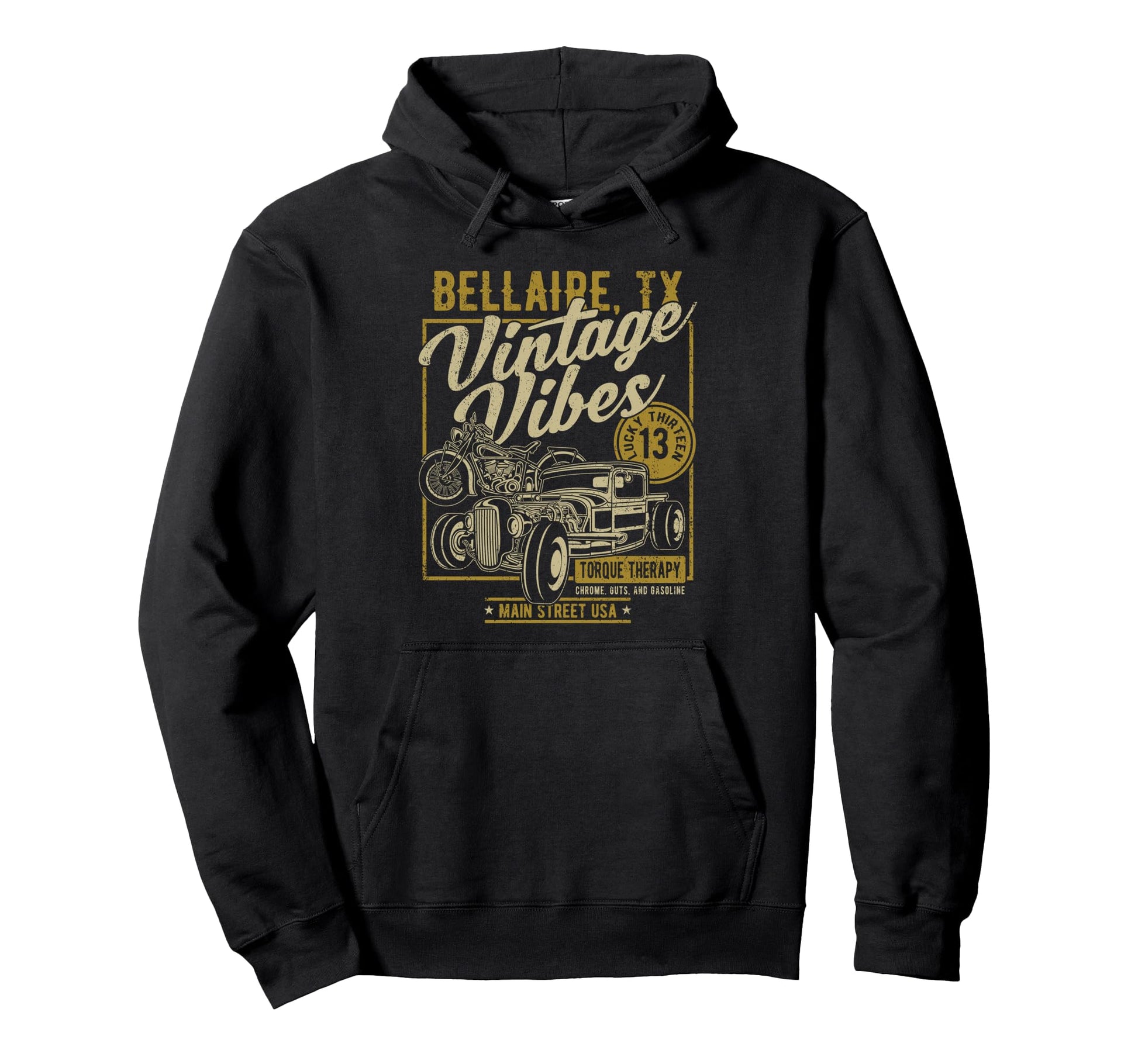 Bellaire Texas Usa Hotrod And Hoodie - Fun Novelty Design for Adults - T-Shirt, Sweatshirt, Hoodie