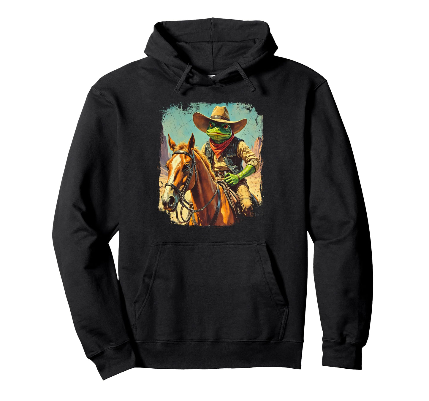 Western Frog Cowboy Horse Bandit Sheriff Hoodie - Unique Graphic for Adults - T-Shirt, Sweatshirt, Hoodie
