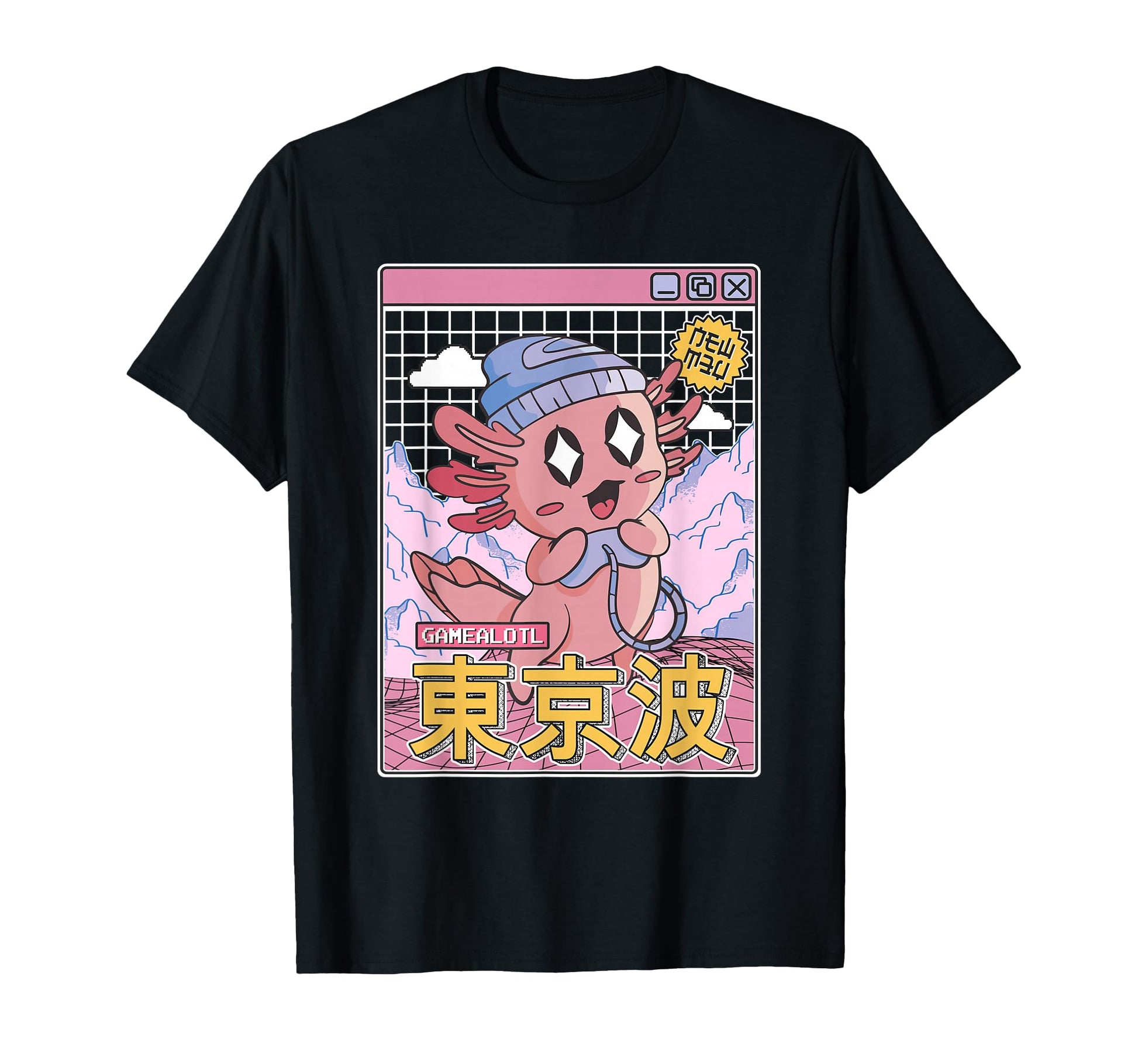 Happy Axolotl Gaming Vaporwave Aesthetic T-Shirt - Graphic Print Unisex - T-Shirt, Sweatshirt, Hoodie