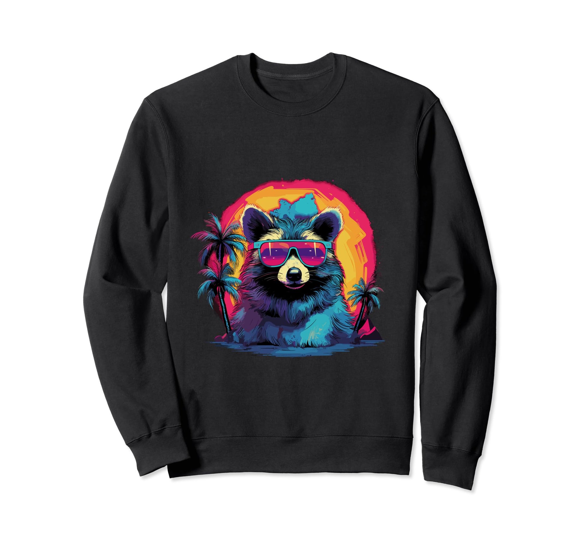 Funny Racoon Vaporwave Aesthetic Animal Sweatshirt - Unique Graphic Unisex - T-Shirt, Sweatshirt, Hoodie