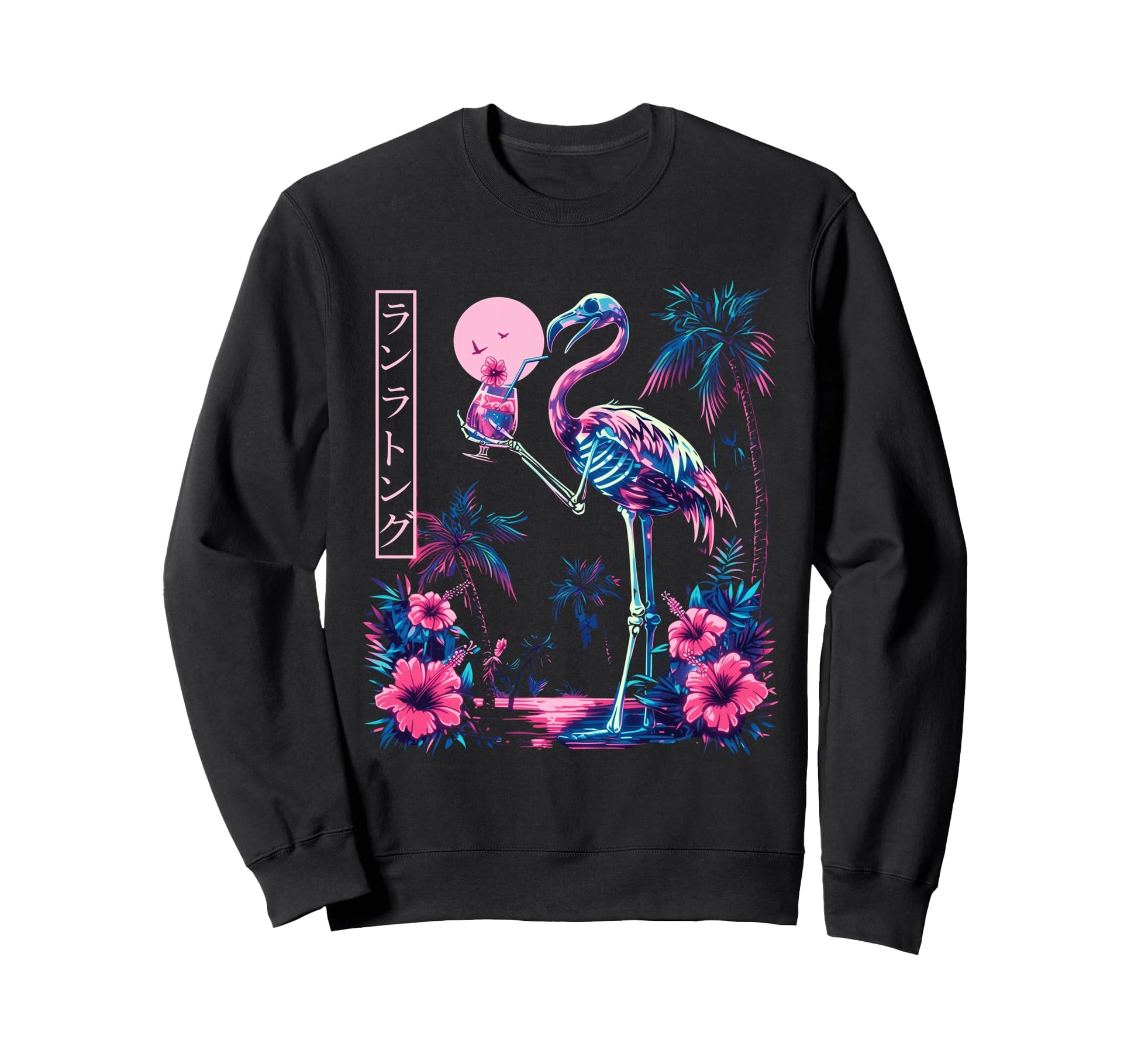 Flamingo Japanese Tropical Sweatshirt - Fun Novelty Design for Adults - T-Shirt, Sweatshirt, Hoodie