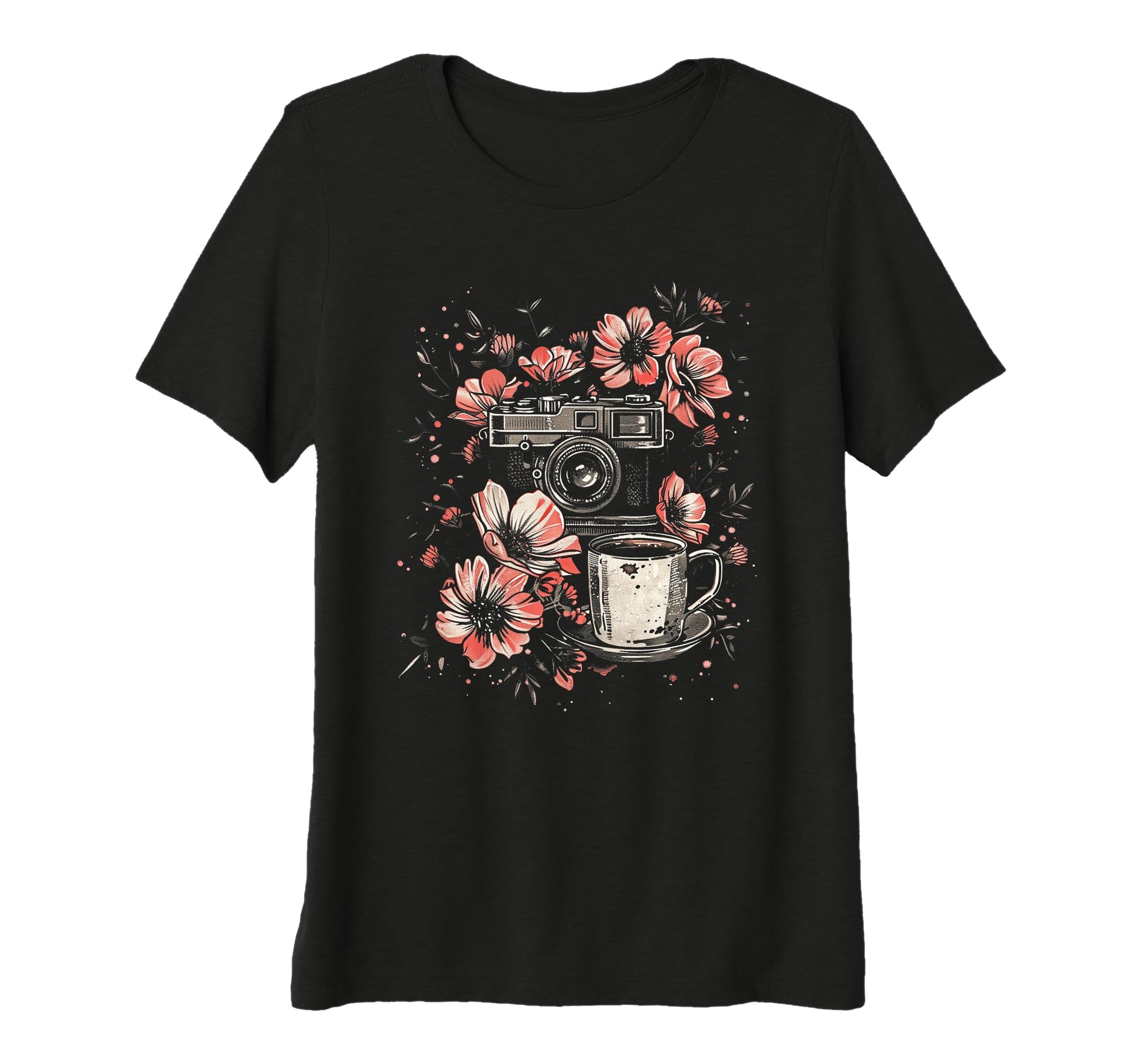 Womens Photographer Coffee Camera T-Shirt - Casual Everyday Wear Men Women - T-Shirt, Sweatshirt, Hoodie