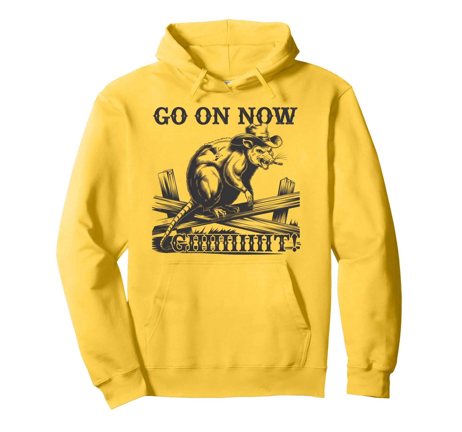 Go Now Git Cowboy Opossum Country Western Hoodie - Graphic Print Unisex - T-Shirt, Sweatshirt, Hoodie