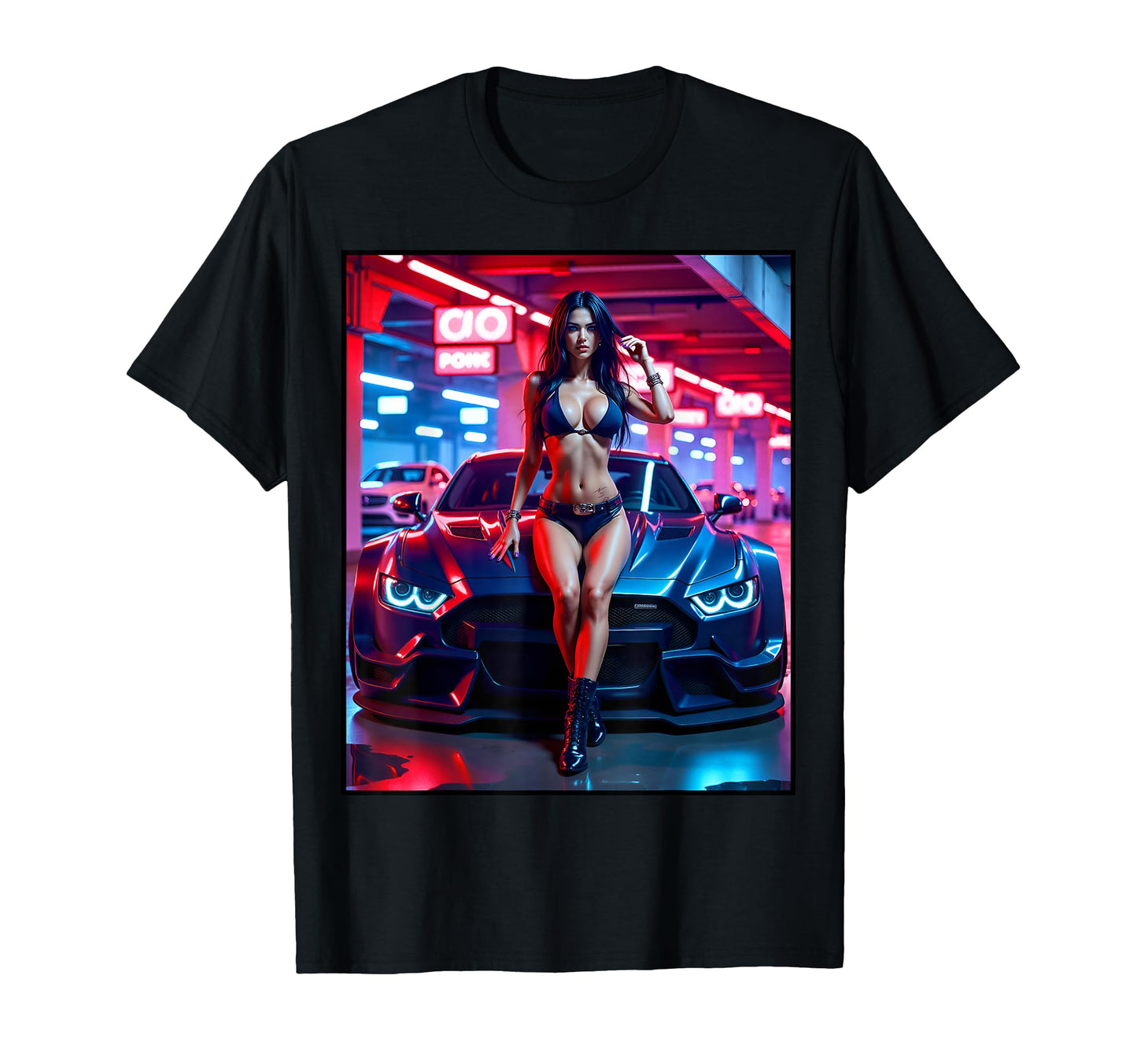 Pinup Busty Pin Up Exotic Car T-Shirt - Unique Graphic Unisex - T-Shirt, Sweatshirt, Hoodie