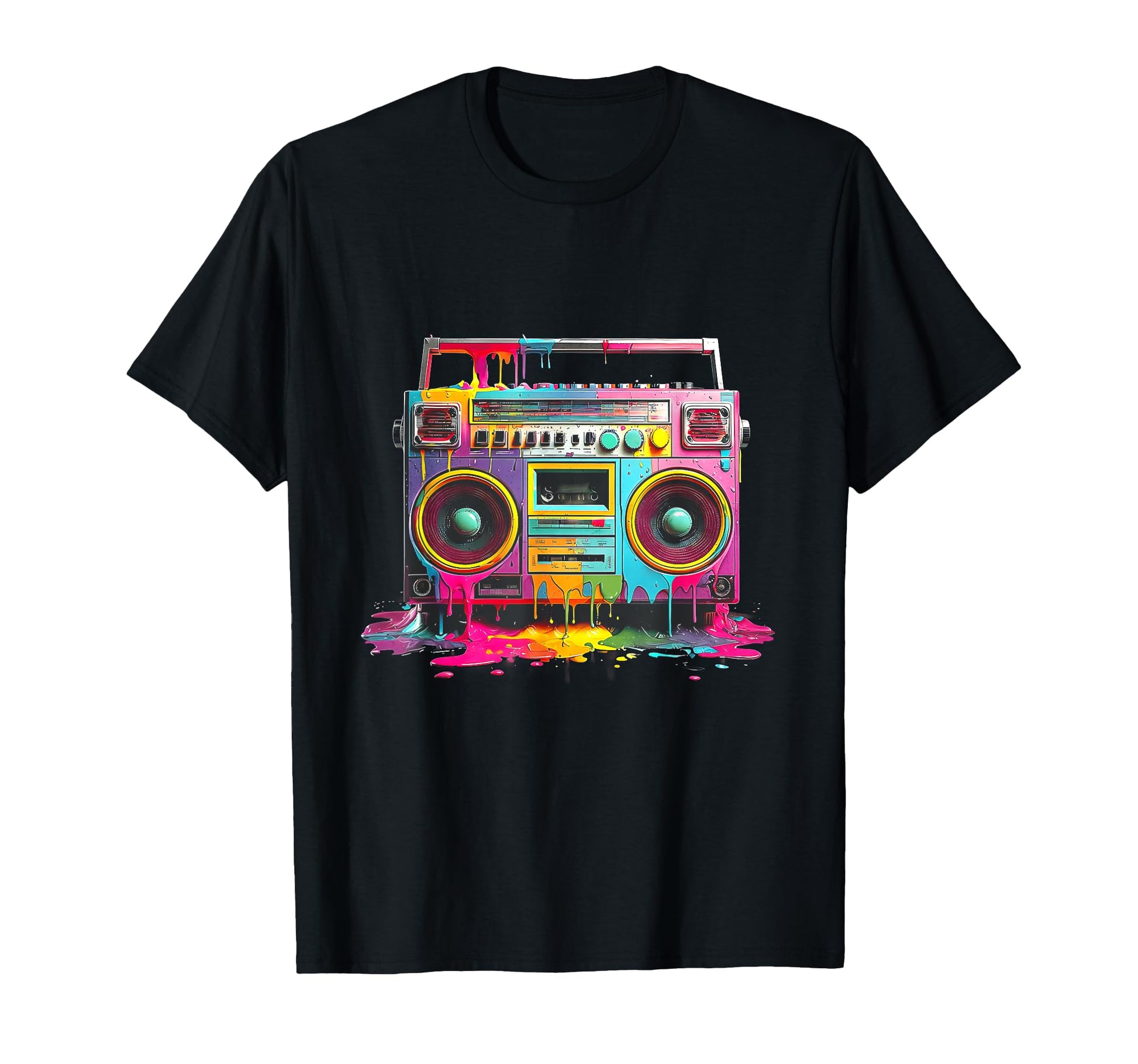 Dripping Paint Boombox Oldschool 80S T-Shirt - Unique Graphic for Adults - T-Shirt, Sweatshirt, Hoodie