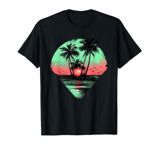 1980S 1990S Retrowave Palm Trees Sunset T-Shirt - Aesthetic Graphic Unisex - T-Shirt, Sweatshirt, Hoodie