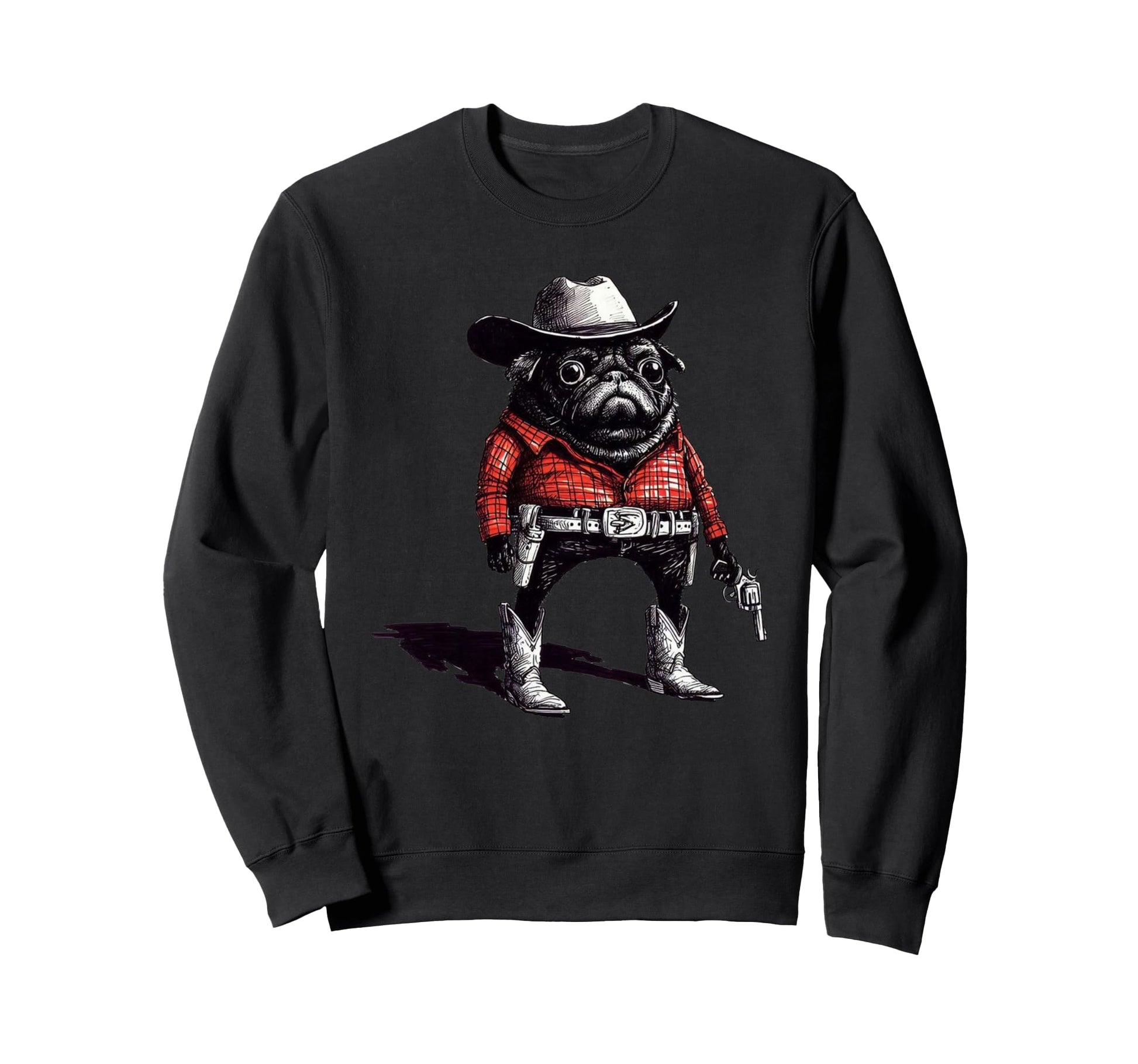 Pug Western Cowboy 90S Sweatshirt - Aesthetic Graphic Unisex - T-Shirt, Sweatshirt, Hoodie