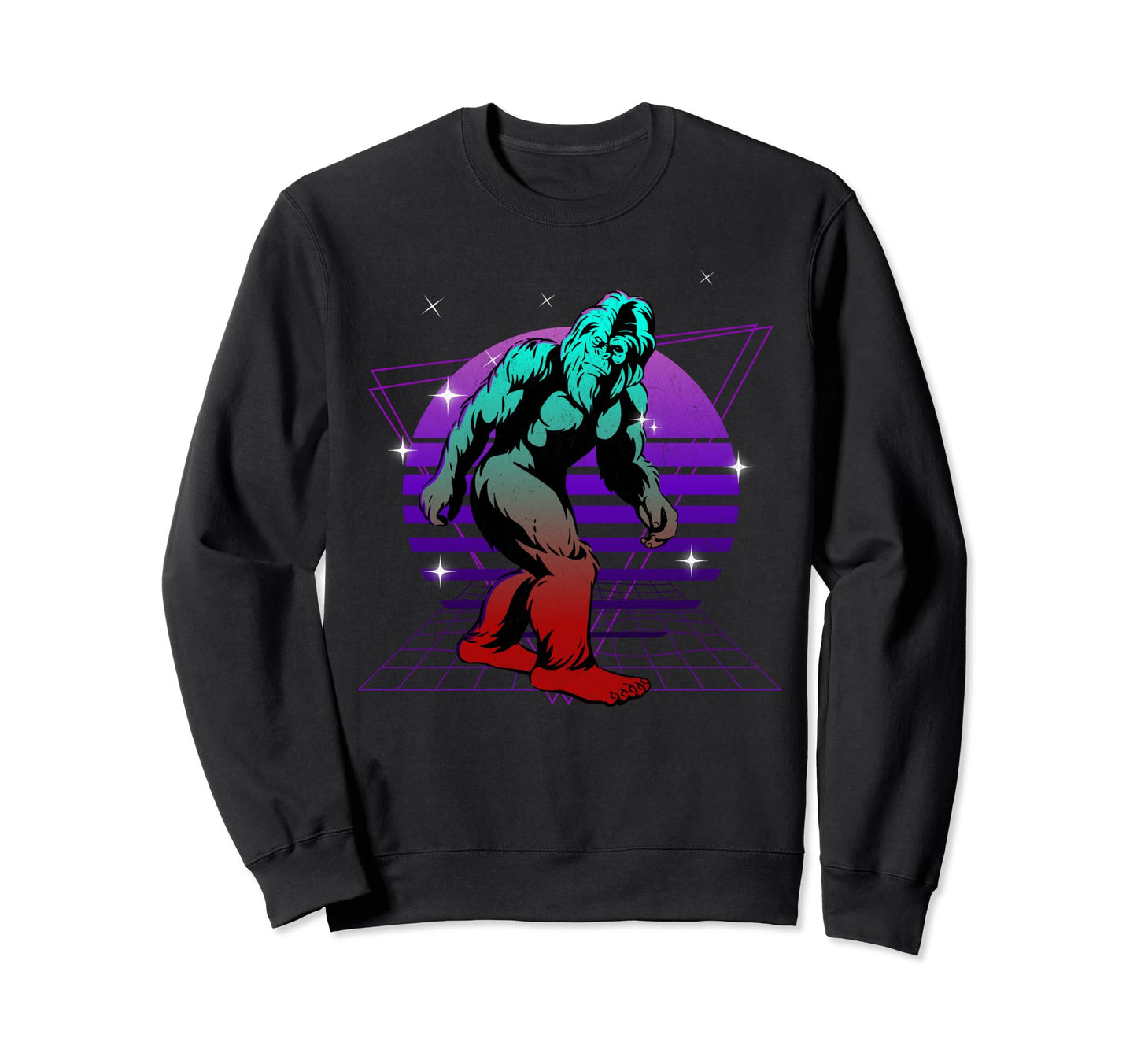 Synthwave Vaporwave Sunset Bigfoot Sweatshirt - Unique Graphic Unisex - T-Shirt, Sweatshirt, Hoodie
