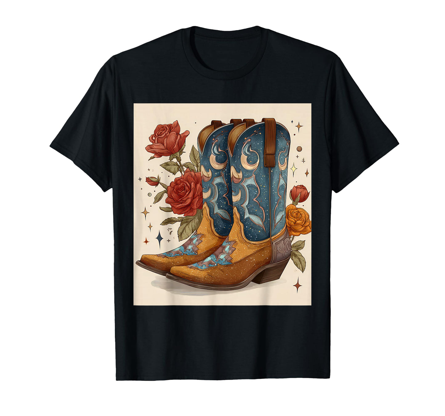 Western Cowboy Boots Galaxy Roses T-Shirt - Casual Everyday Wear Men Women - T-Shirt, Sweatshirt, Hoodie