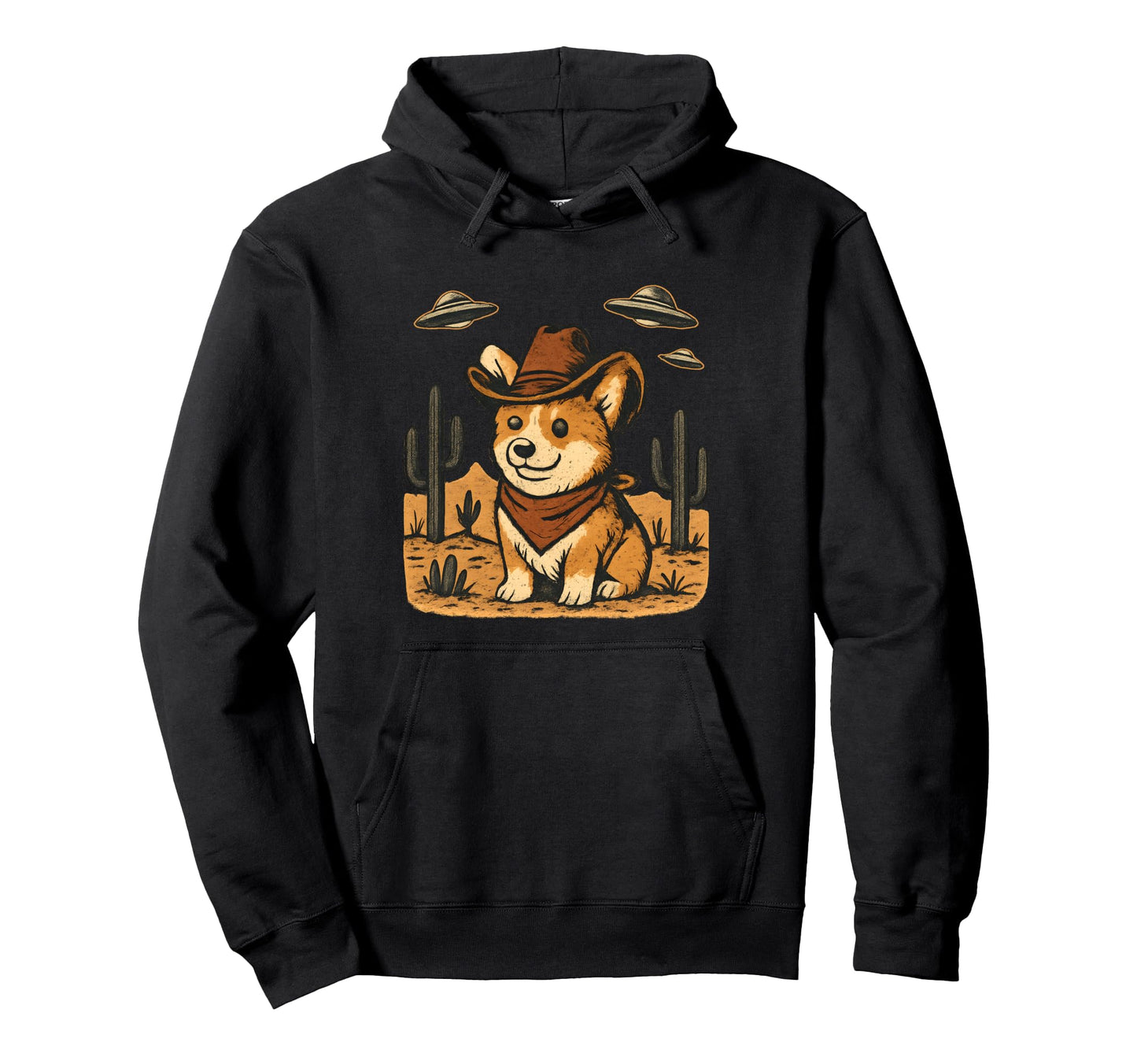 Western Corgi Ufo And Cowboy Hat Hoodie - Fun Novelty Design for Adults - T-Shirt, Sweatshirt, Hoodie