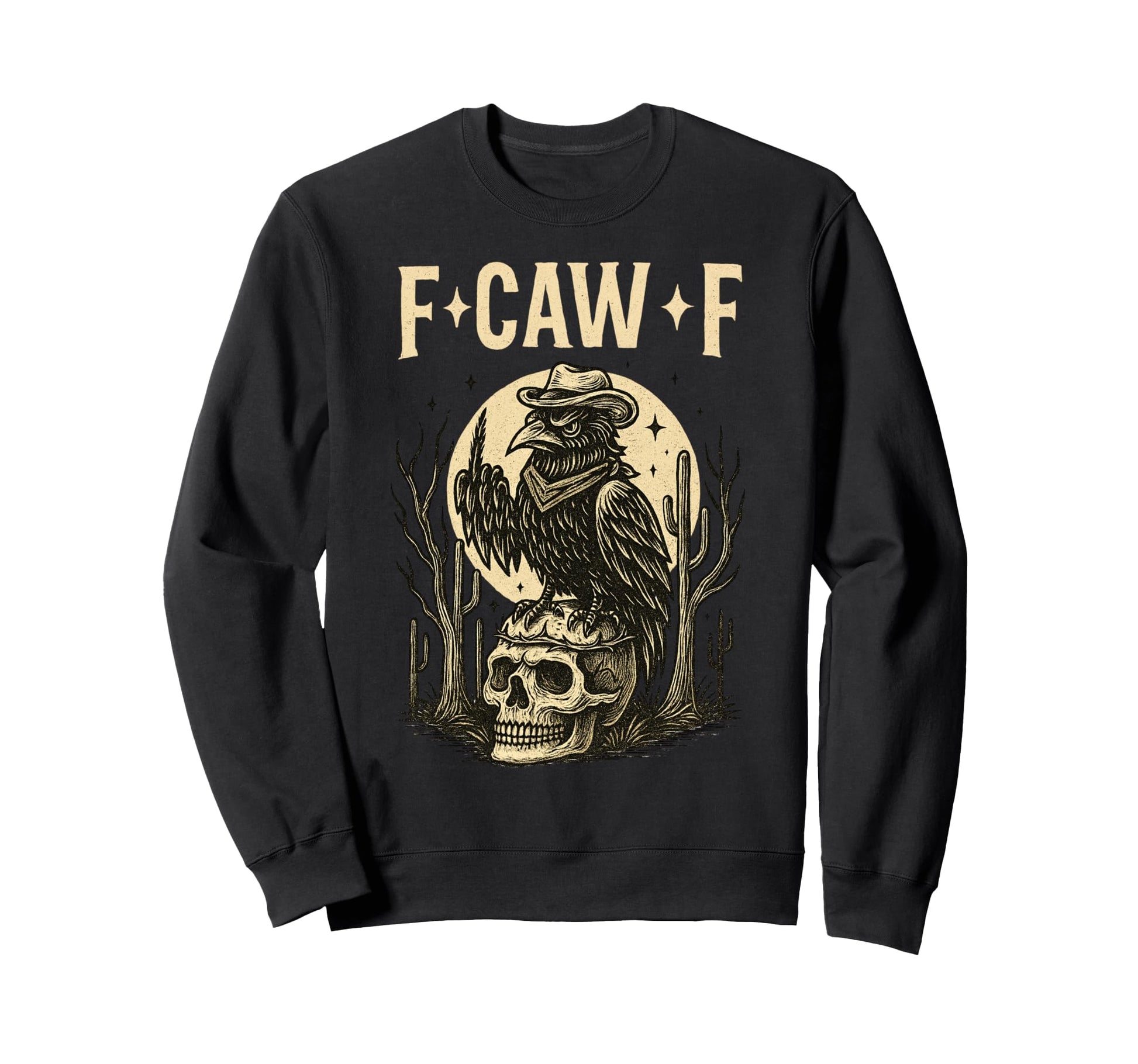 F Cawf F Raven Cowboy Western Gothic Sweatshirt - Graphic Print for Adults - T-Shirt, Sweatshirt, Hoodie