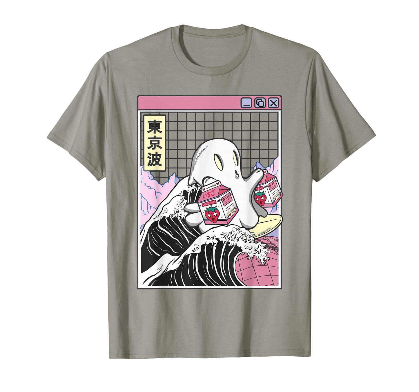 Surfing Ghost Strawberry Milk Cartons T-Shirt - Graphic Print Men Women - T-Shirt, Sweatshirt, Hoodie