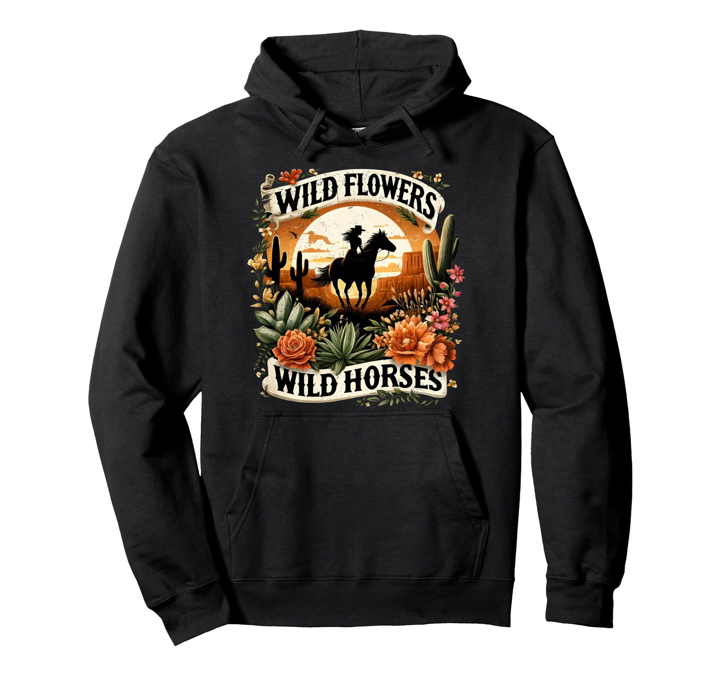 Wild Flowers Cowgirls Riding Horses Western Hoodie - Trendy Graphic Unisex - T-Shirt, Sweatshirt, Hoodie