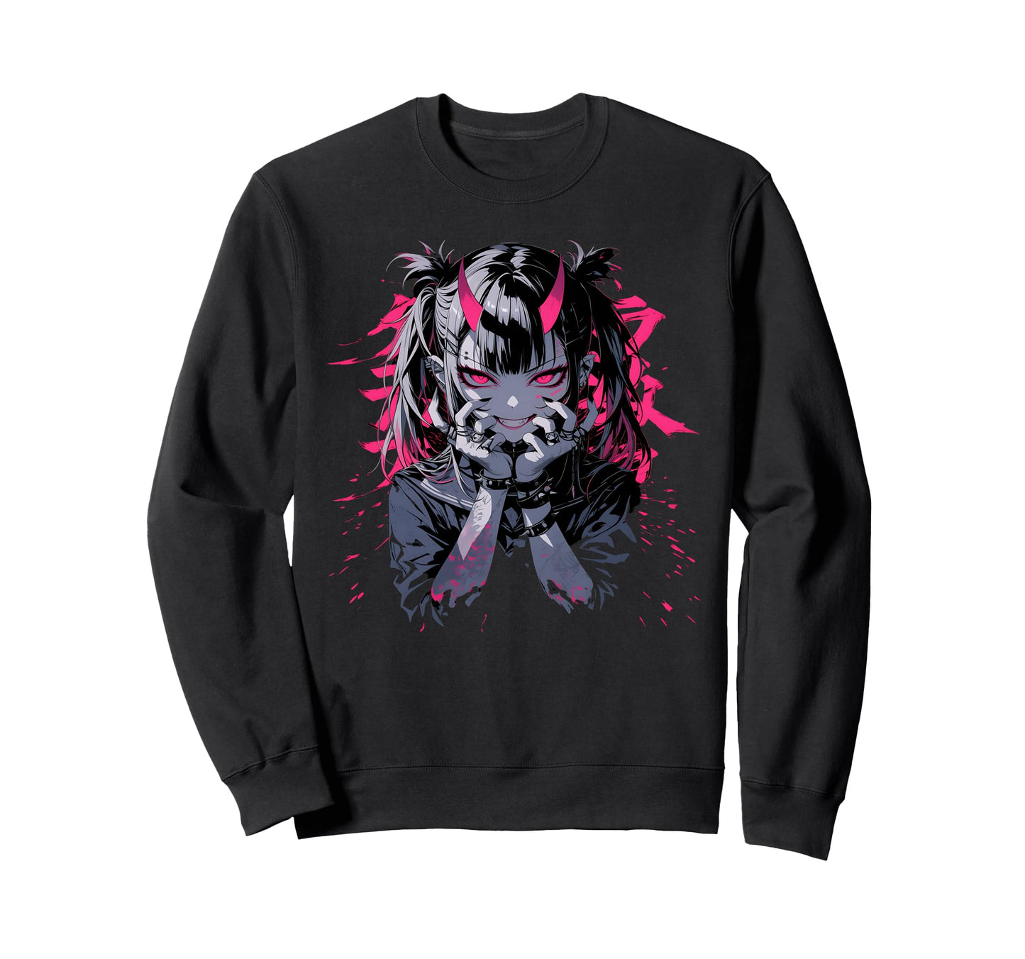 Goth Grunge Demon Anime Waifu Horror Sweatshirt - Aesthetic Graphic Unisex - T-Shirt, Sweatshirt, Hoodie