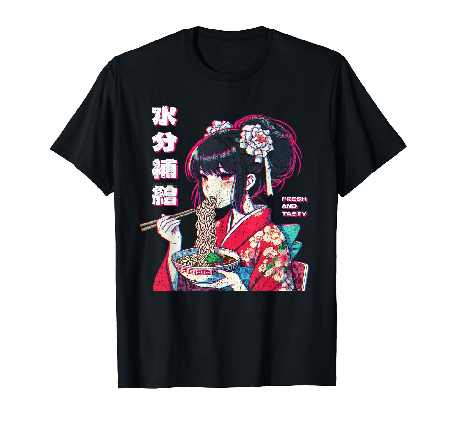 Anime Eating Ramen Vaporwave T-Shirt - Custom Art Print Men Women - T-Shirt, Sweatshirt, Hoodie