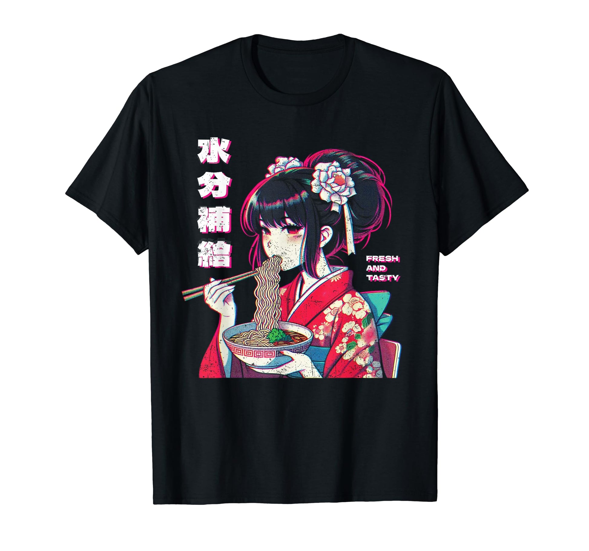 Anime Eating Ramen Vaporwave T-Shirt - Custom Art Print Men Women - T-Shirt, Sweatshirt, Hoodie