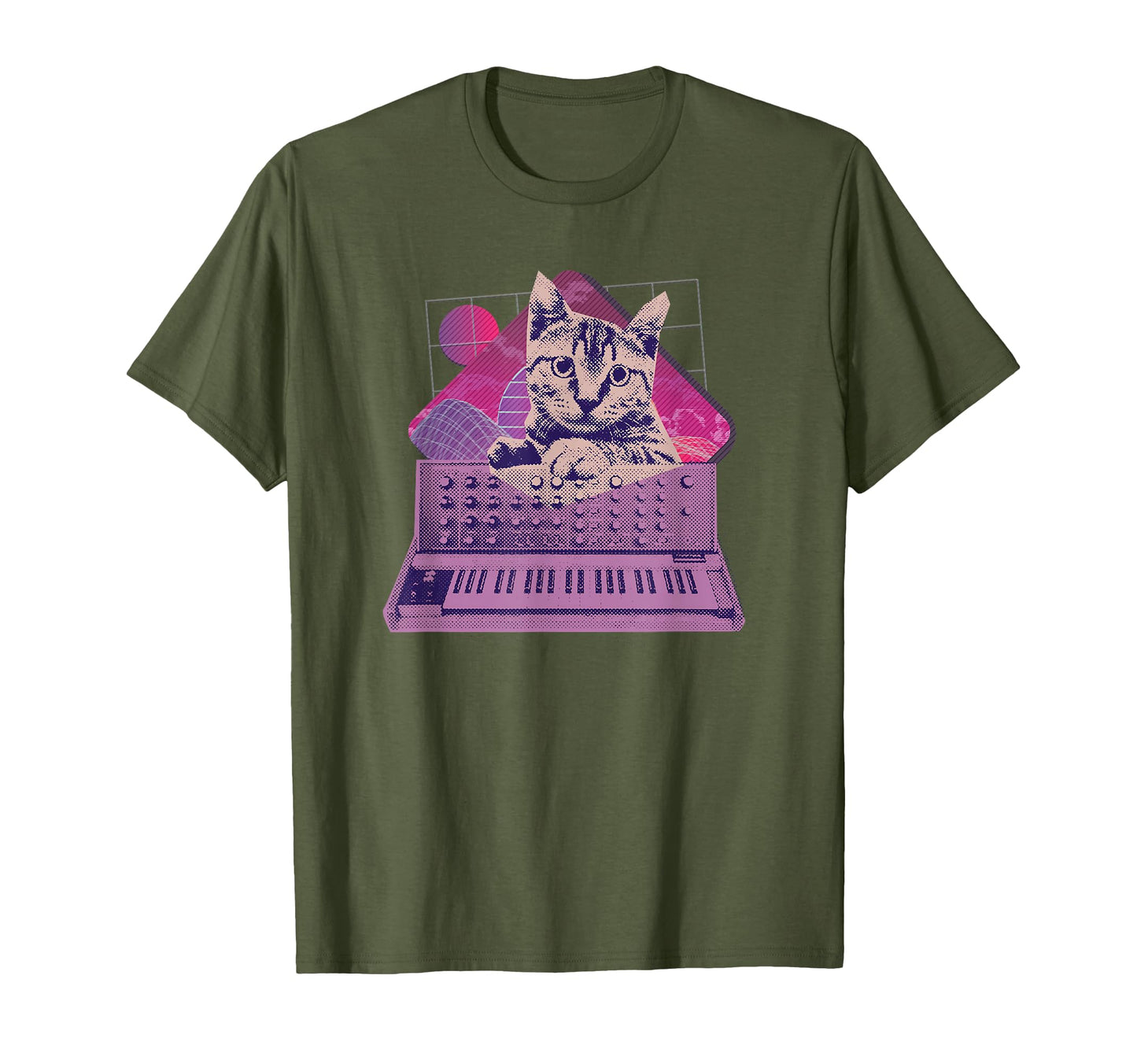 Synthesizer Cat Vaporwave Aesthetic Analog T-Shirt - Unique Graphic Unisex - T-Shirt, Sweatshirt, Hoodie