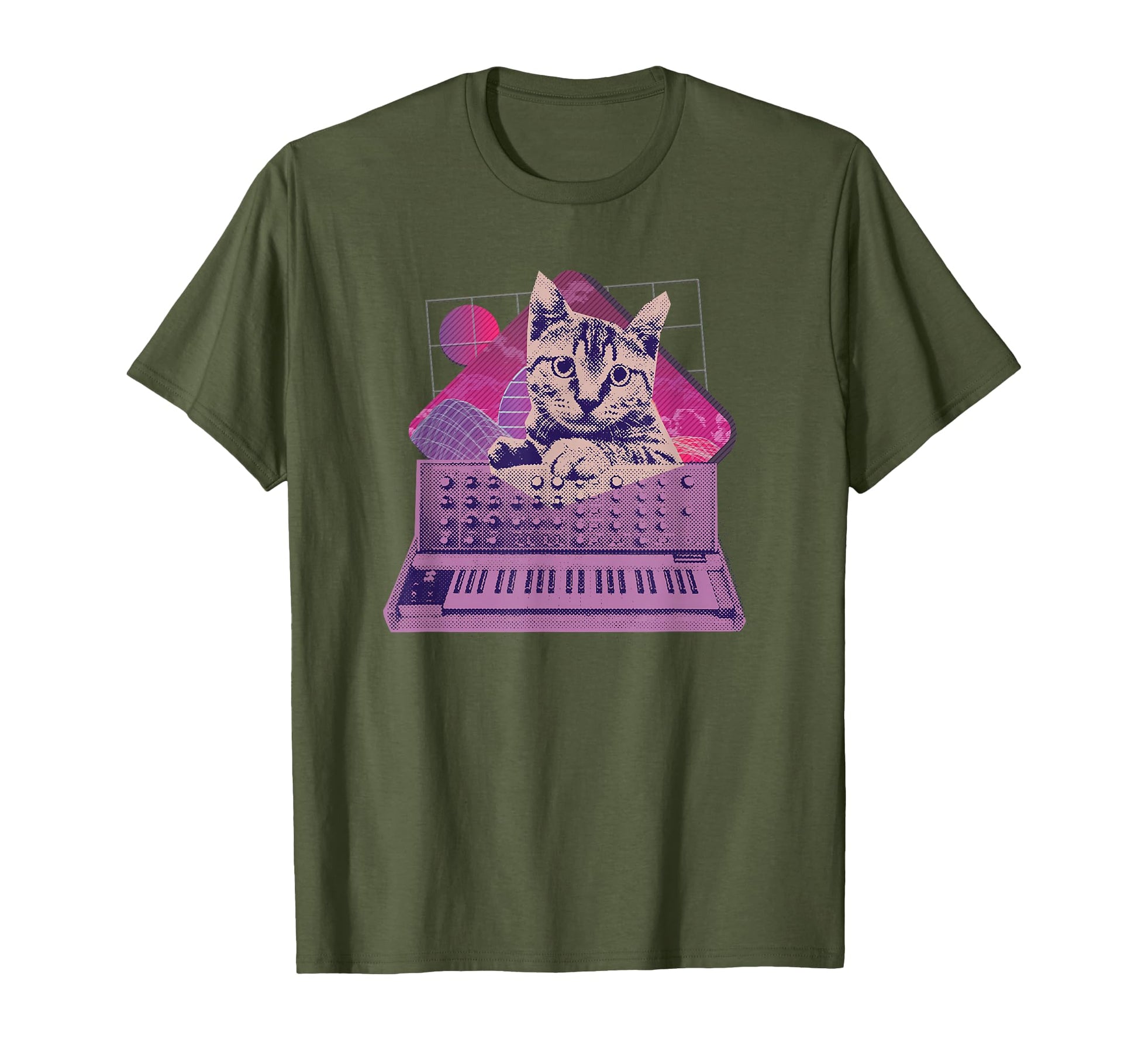 Synthesizer Cat Vaporwave Aesthetic Analog T-Shirt - Unique Graphic Unisex - T-Shirt, Sweatshirt, Hoodie
