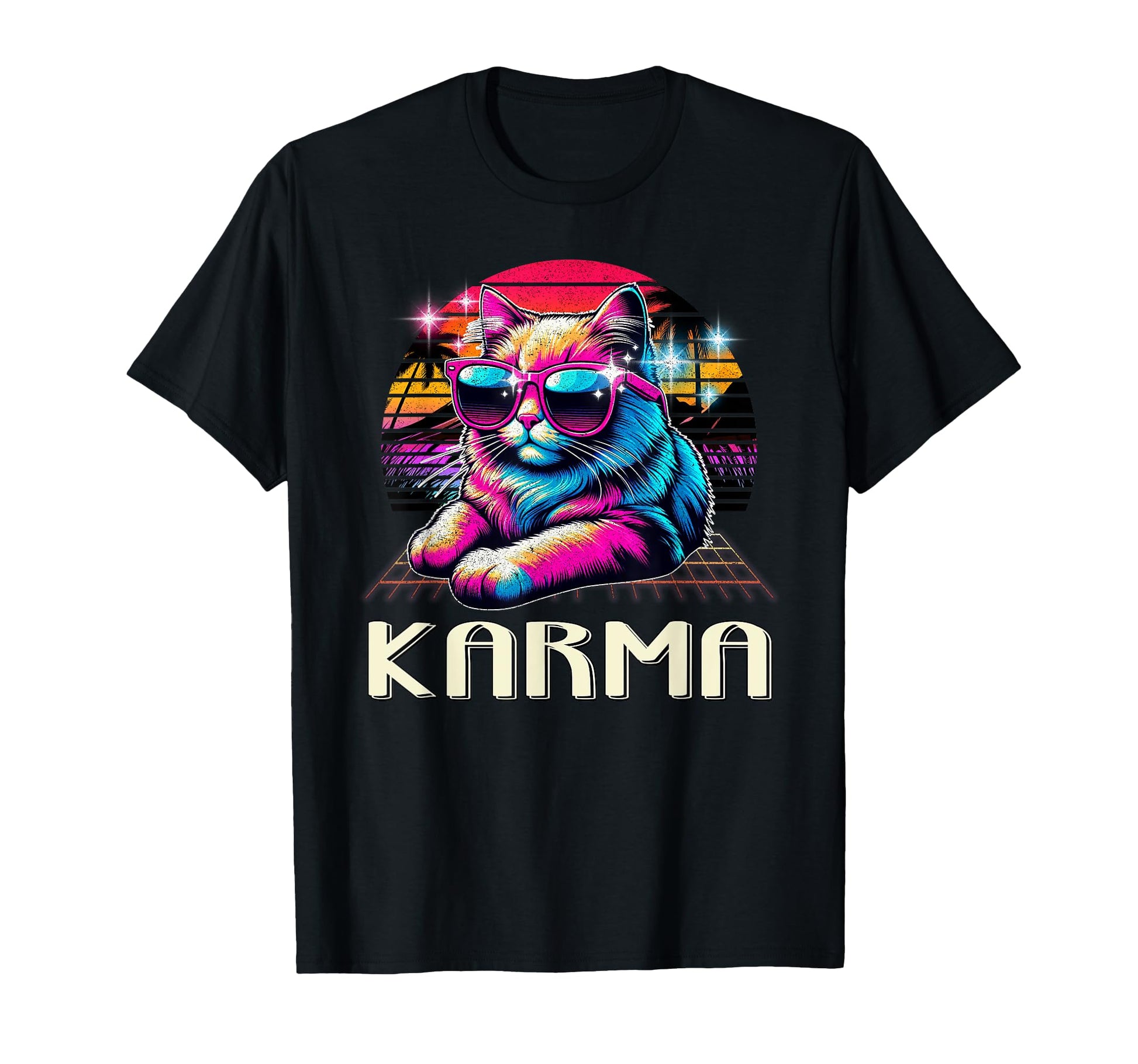 Karma Is Cat Vaporwave 80S Aesthetic T-Shirt - Trendy Graphic Men Women - T-Shirt, Sweatshirt, Hoodie