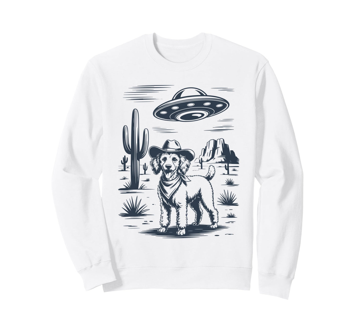 Cowboy Poodle Ufo Funny Western Sweatshirt - Minimalist Print for Adults - T-Shirt, Sweatshirt, Hoodie