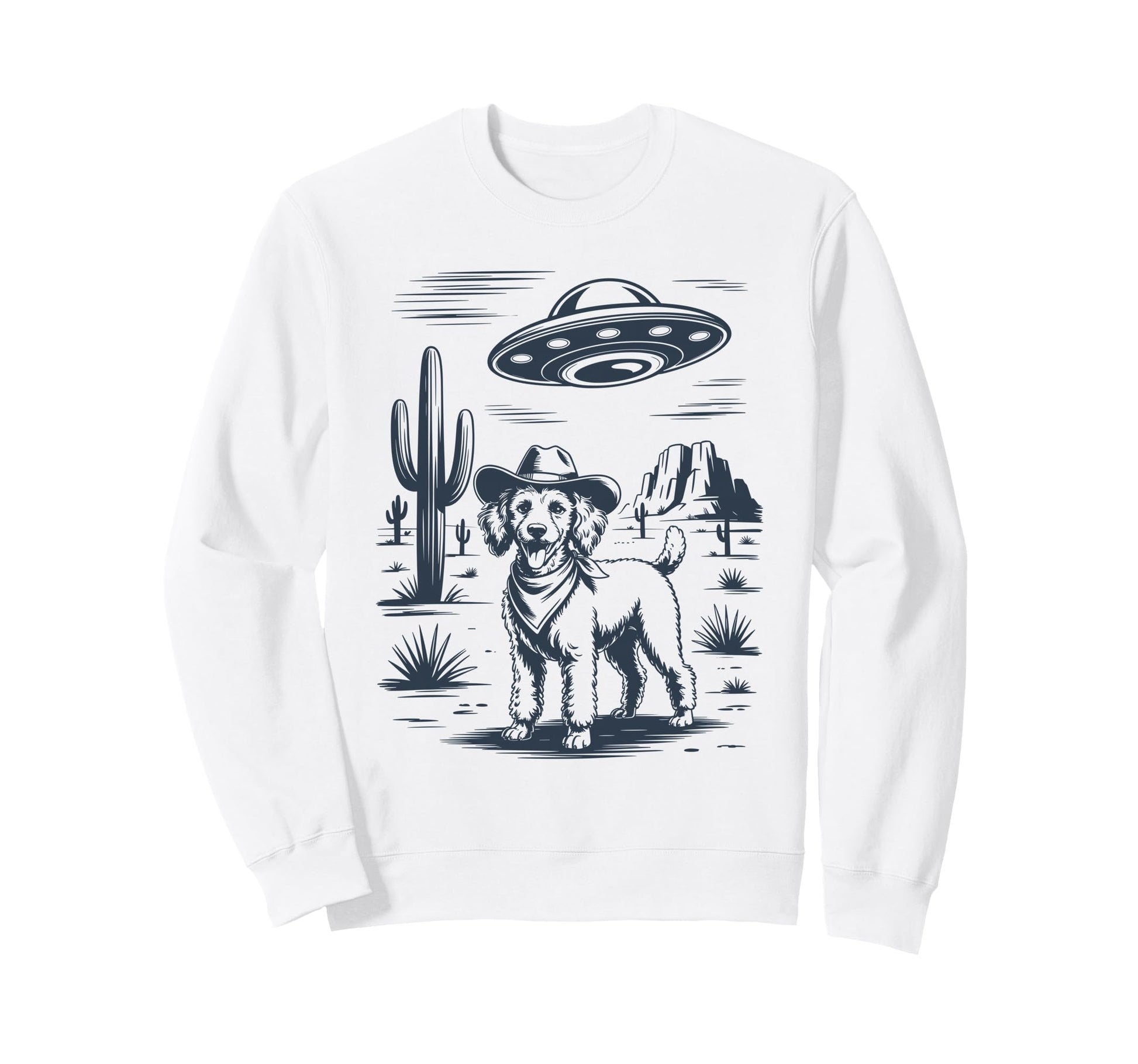 Cowboy Poodle Ufo Funny Western Sweatshirt - Minimalist Print for Adults - T-Shirt, Sweatshirt, Hoodie