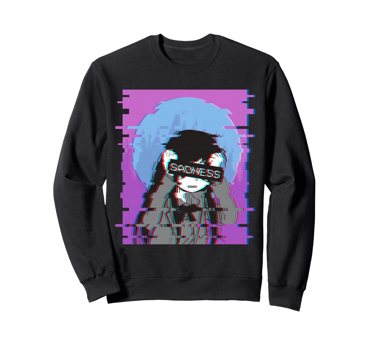 Sad Anime Japanese Aesthetic Sweatshirt - Minimalist Print Unisex - T-Shirt, Sweatshirt, Hoodie