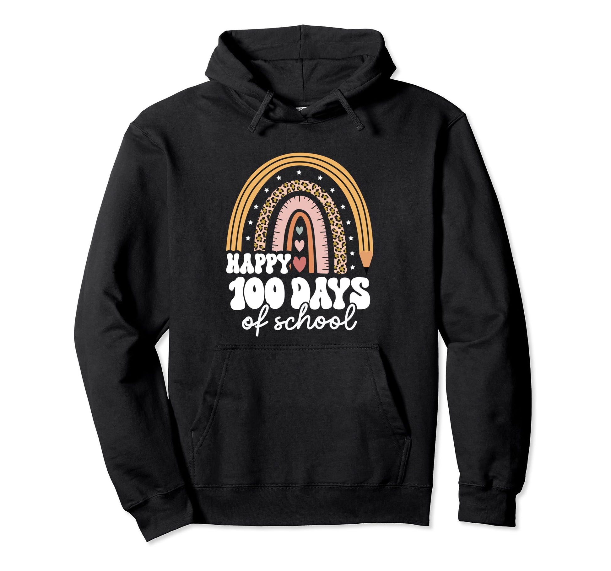 100Th Day School Teacher Leopard Groovy Hoodie - Fun Novelty Design Unisex - T-Shirt, Sweatshirt, Hoodie