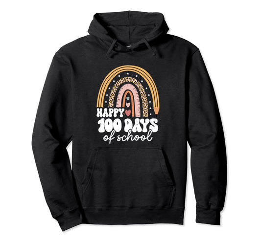 100Th Day School Teacher Leopard Groovy Hoodie - Fun Novelty Design Unisex - T-Shirt, Sweatshirt, Hoodie