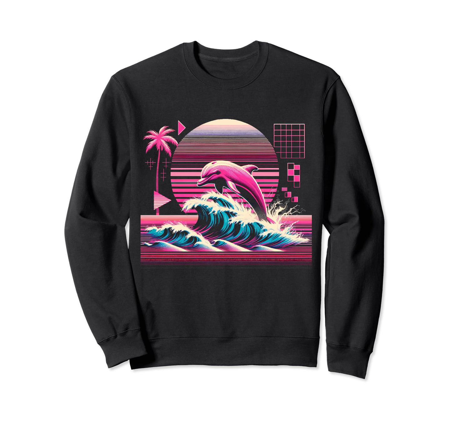 Palm Sunset Dolphin 80S 90S Sweatshirt - Casual Everyday Wear Men Women - T-Shirt, Sweatshirt, Hoodie
