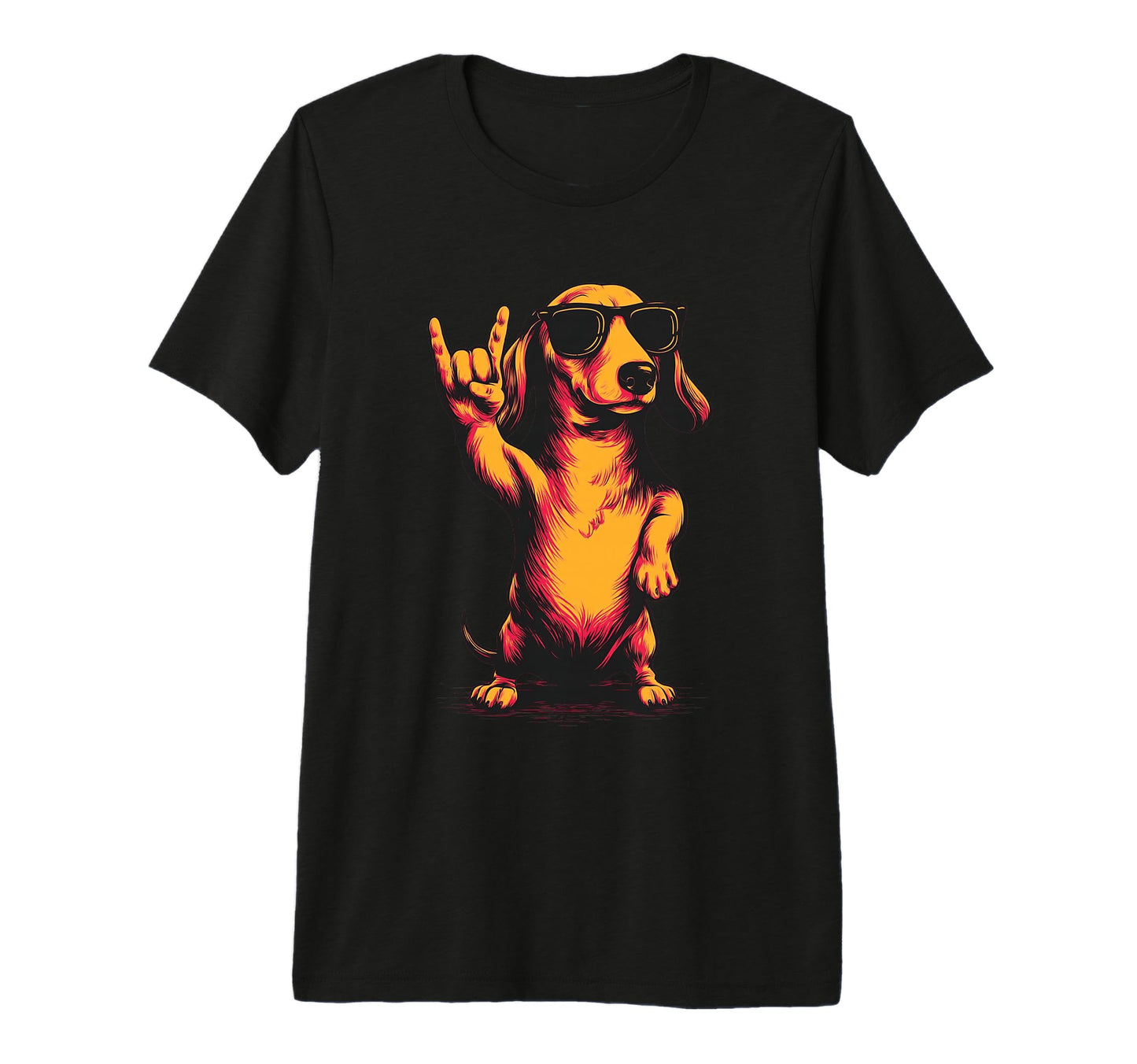 Dachshund Wiener Dog Rock Hand Sign Punk T-Shirt - Graphic Print Men Women - T-Shirt, Sweatshirt, Hoodie