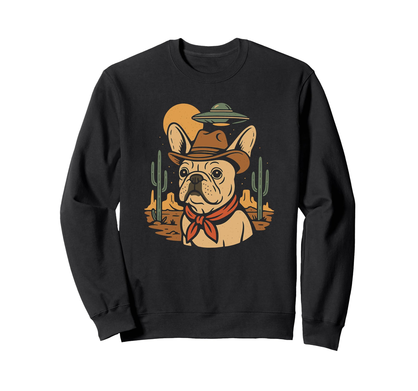 French Bulldog Cowboy Ufo Dogs Lovers Sweatshirt - Unique Graphic Unisex - T-Shirt, Sweatshirt, Hoodie
