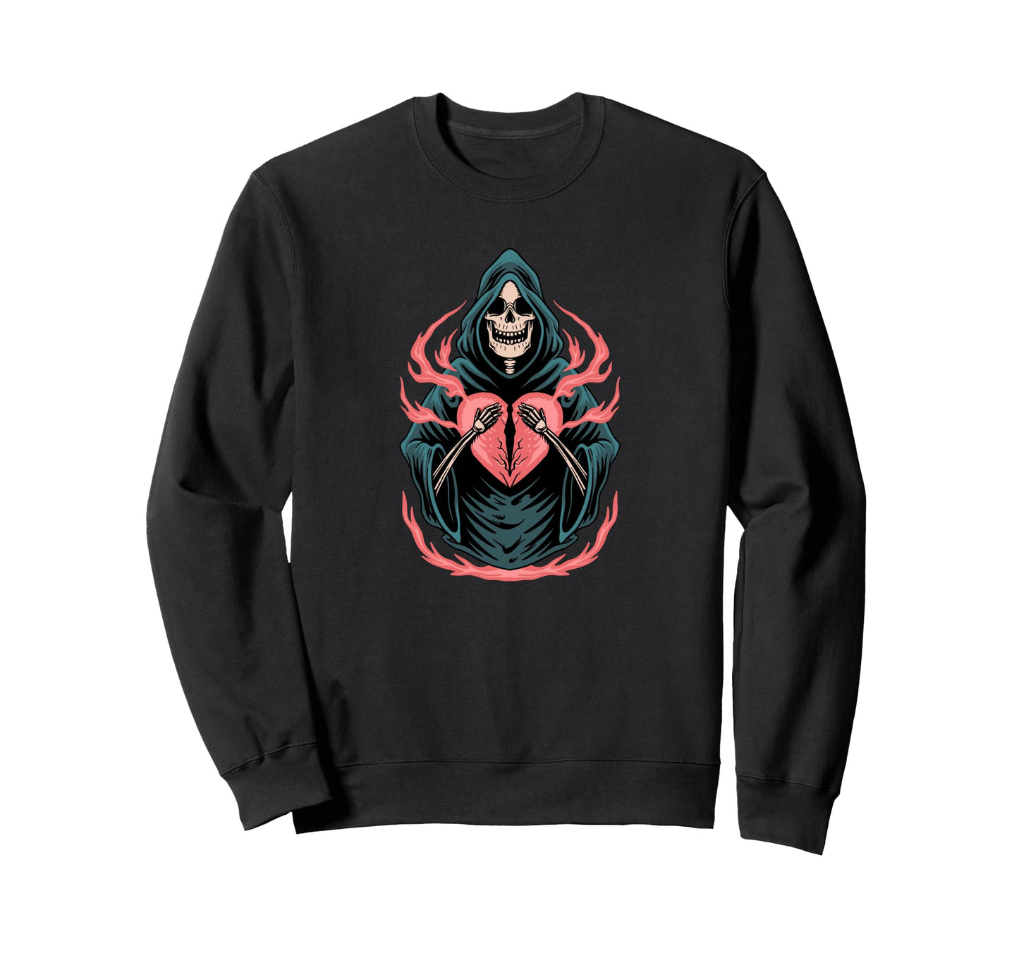 Broken Heart Death Skull Sweatshirt - Fun Novelty Design for Adults - T-Shirt, Sweatshirt, Hoodie