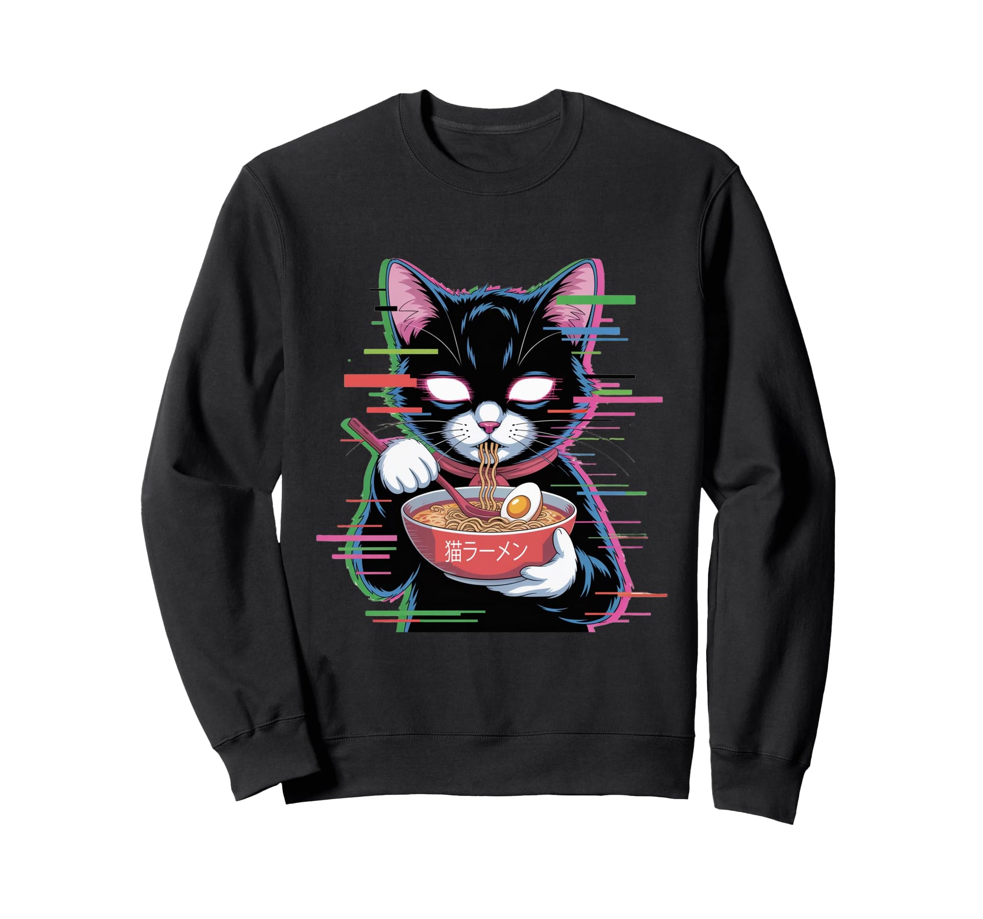 Japanese Vaporwave Cat Ramen Sweatshirt - Casual Everyday Wear Men Women - T-Shirt, Sweatshirt, Hoodie