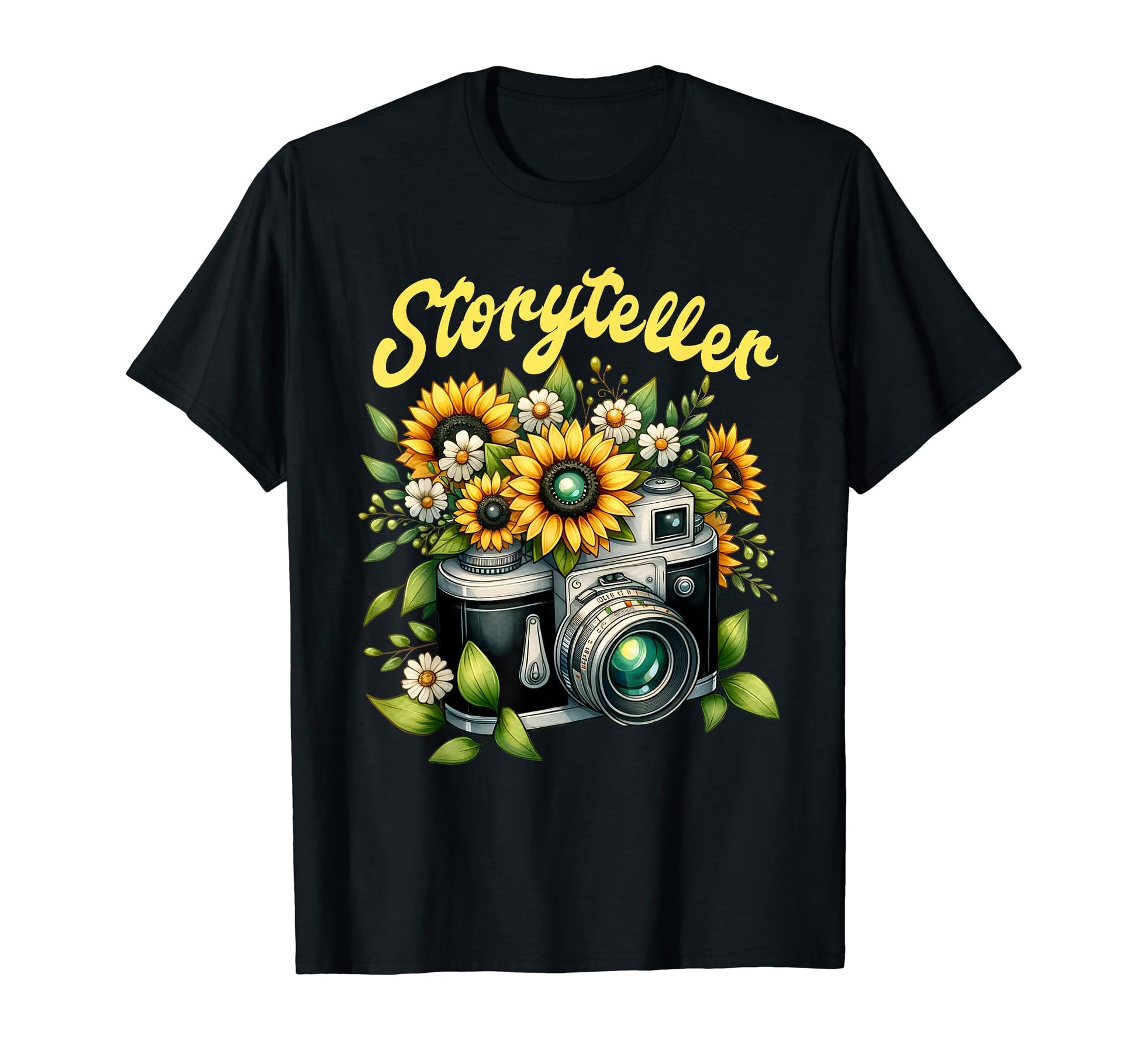 Storyteller Camera And Sunflowers T-Shirt - Casual Everyday Wear Unisex - T-Shirt, Sweatshirt, Hoodie