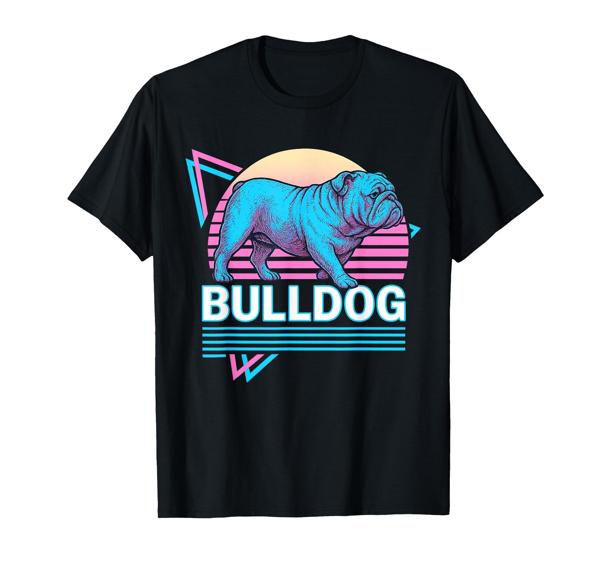 English Bulldog Synthwave Aesthetic T-Shirt - Novelty Apparel for Adults - T-Shirt, Sweatshirt, Hoodie