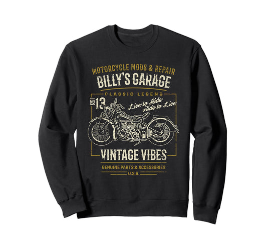 Billys Garage Motorcycle Sweatshirt - Fun Novelty Design for Adults - T-Shirt, Sweatshirt, Hoodie