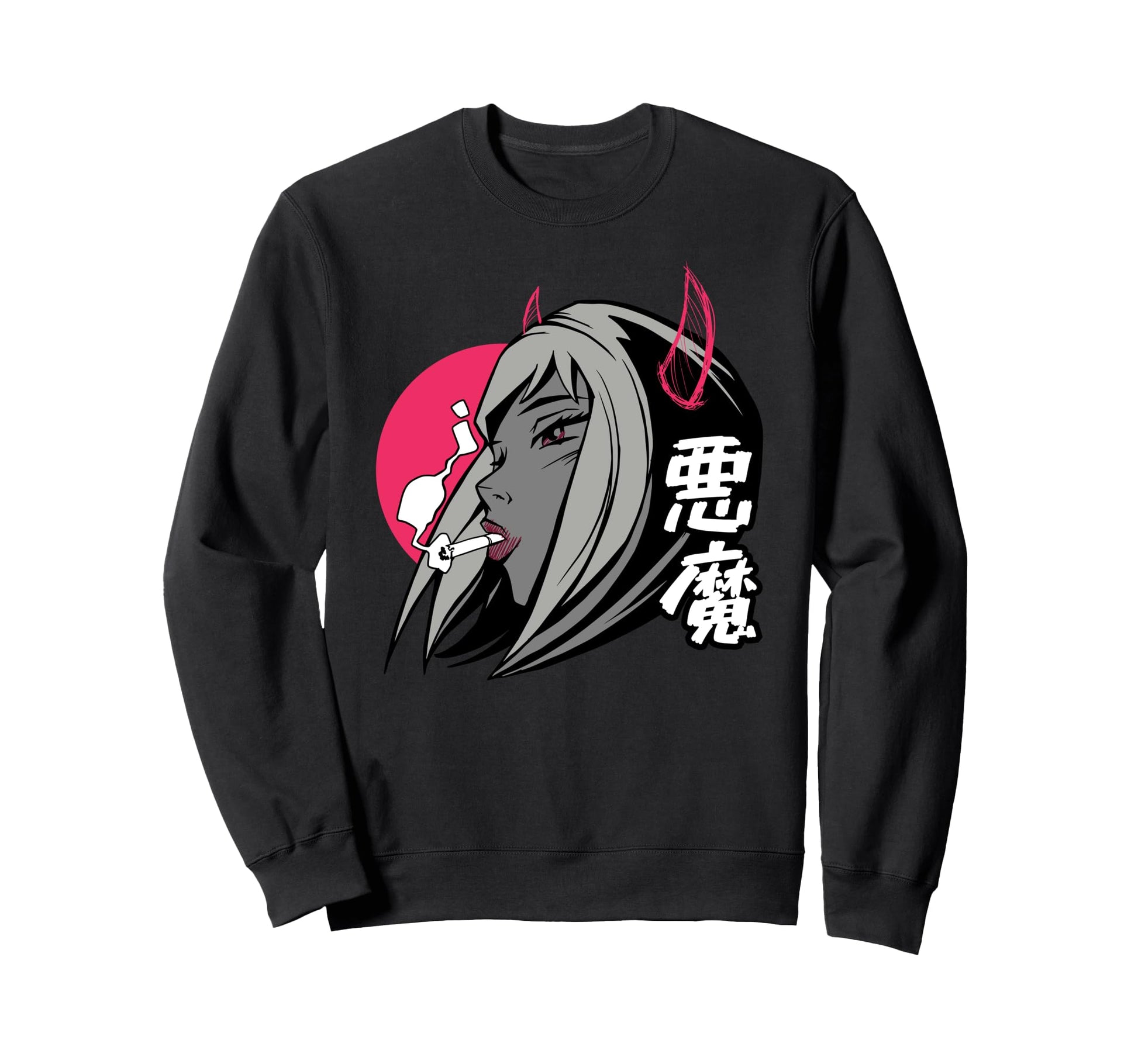 Demon Anime Aesthetic Smoking Kanji Sweatshirt - Trendy Graphic Men Women - T-Shirt, Sweatshirt, Hoodie