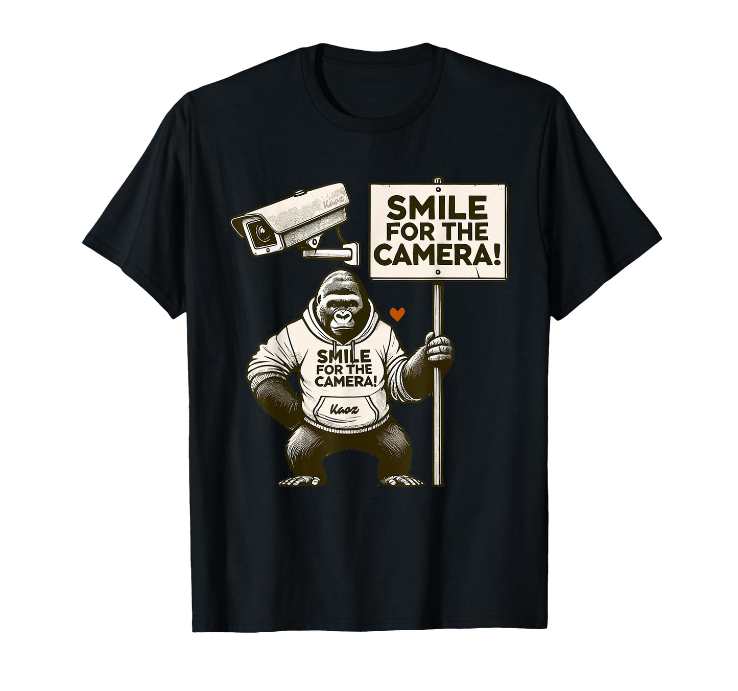 Gorilla Sign Smile Surveillance Camera T-Shirt - Custom Art Print Unisex - T-Shirt, Sweatshirt, Hoodie