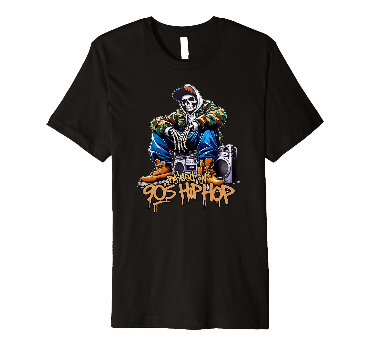 Raised 90S Hip Hop Dope Skeleton T-Shirt - Aesthetic Graphic Unisex - T-Shirt, Sweatshirt, Hoodie