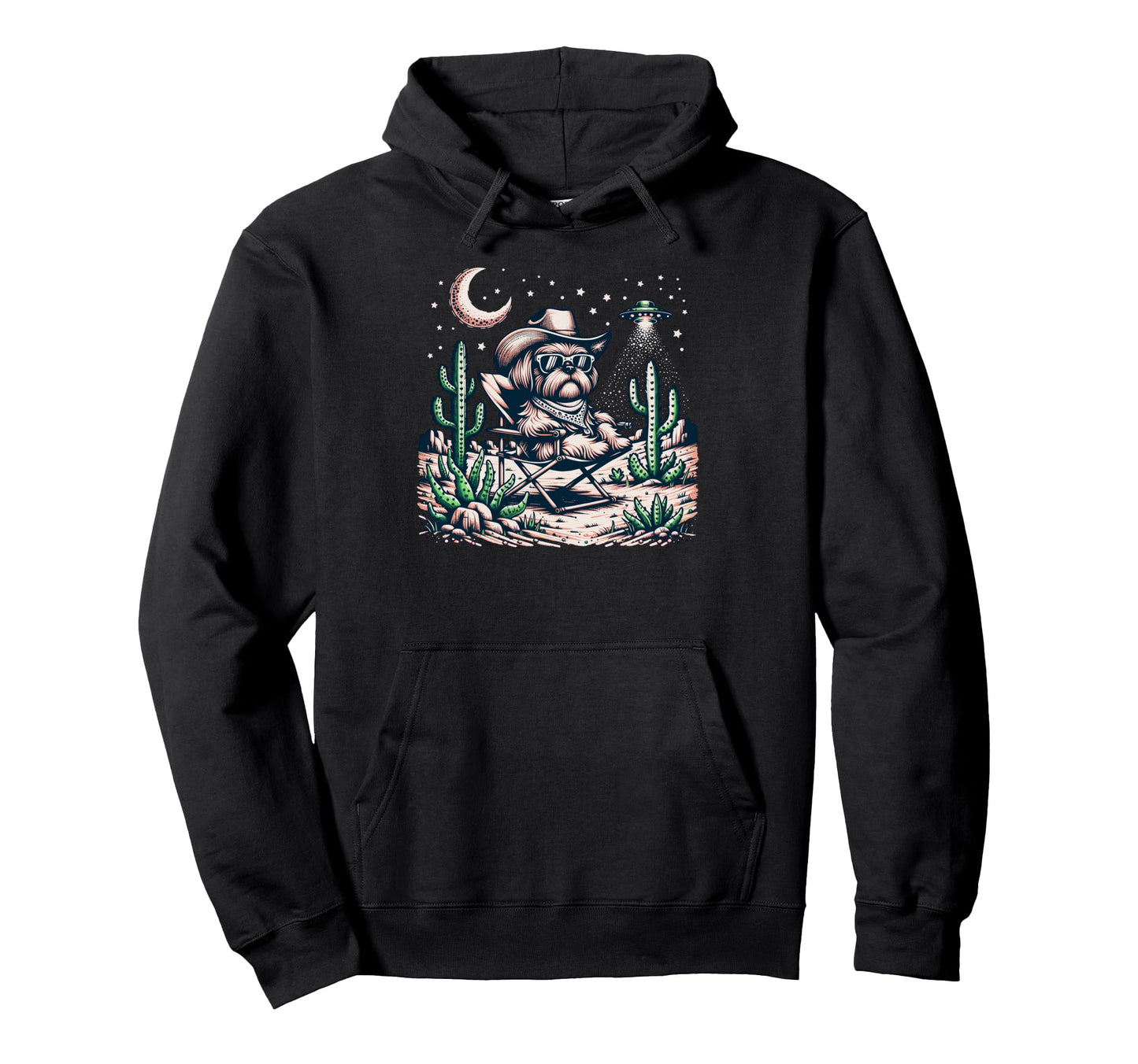 Shih Tzu Cowboys Ufo Western Hoodie - Novelty Apparel for Adults - T-Shirt, Sweatshirt, Hoodie