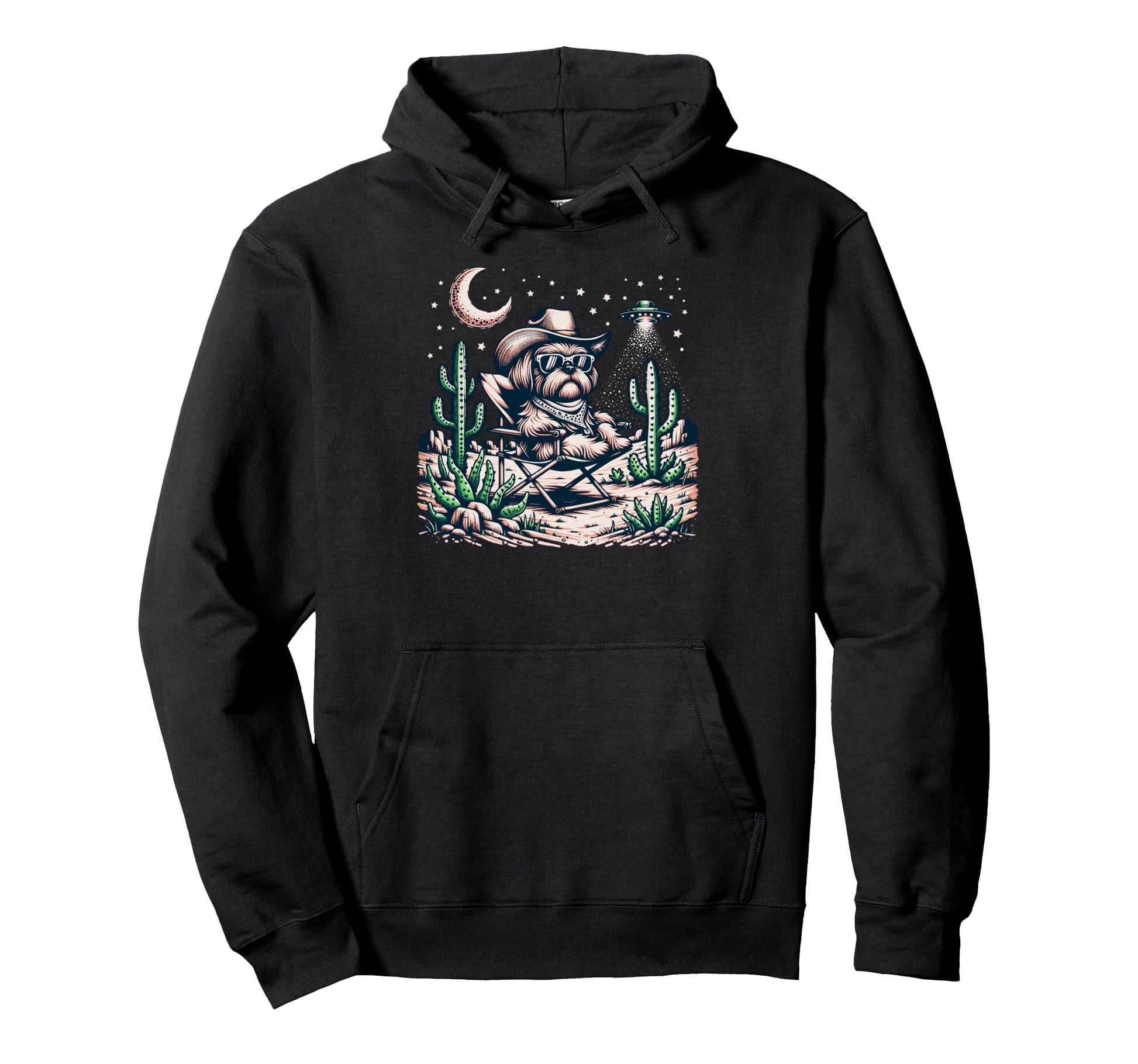 Shih Tzu Cowboys Ufo Western Hoodie - Novelty Apparel for Adults - T-Shirt, Sweatshirt, Hoodie