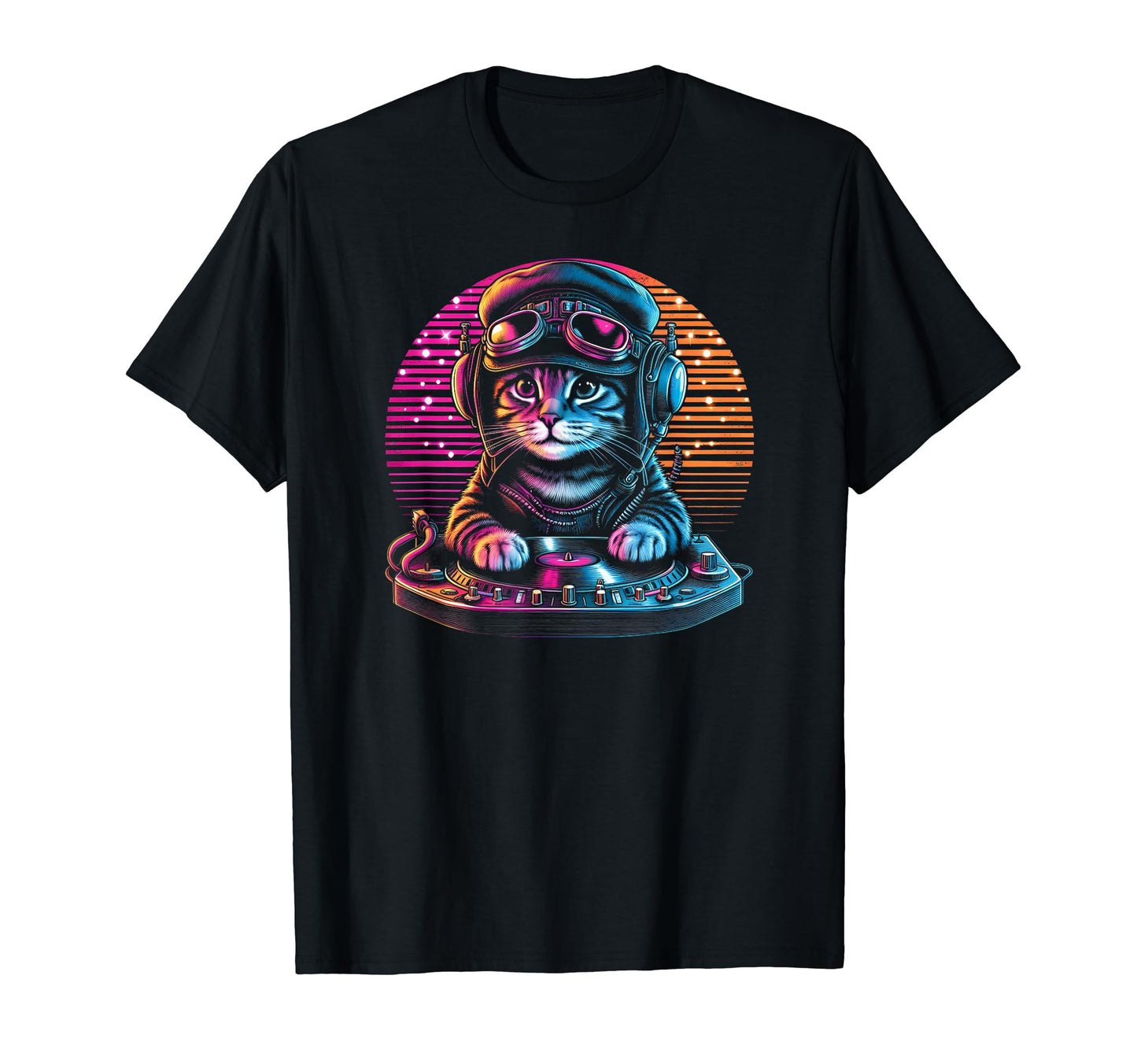 House Music Dj Cat Mixing Decks Records T-Shirt - Graphic Print Unisex - T-Shirt, Sweatshirt, Hoodie