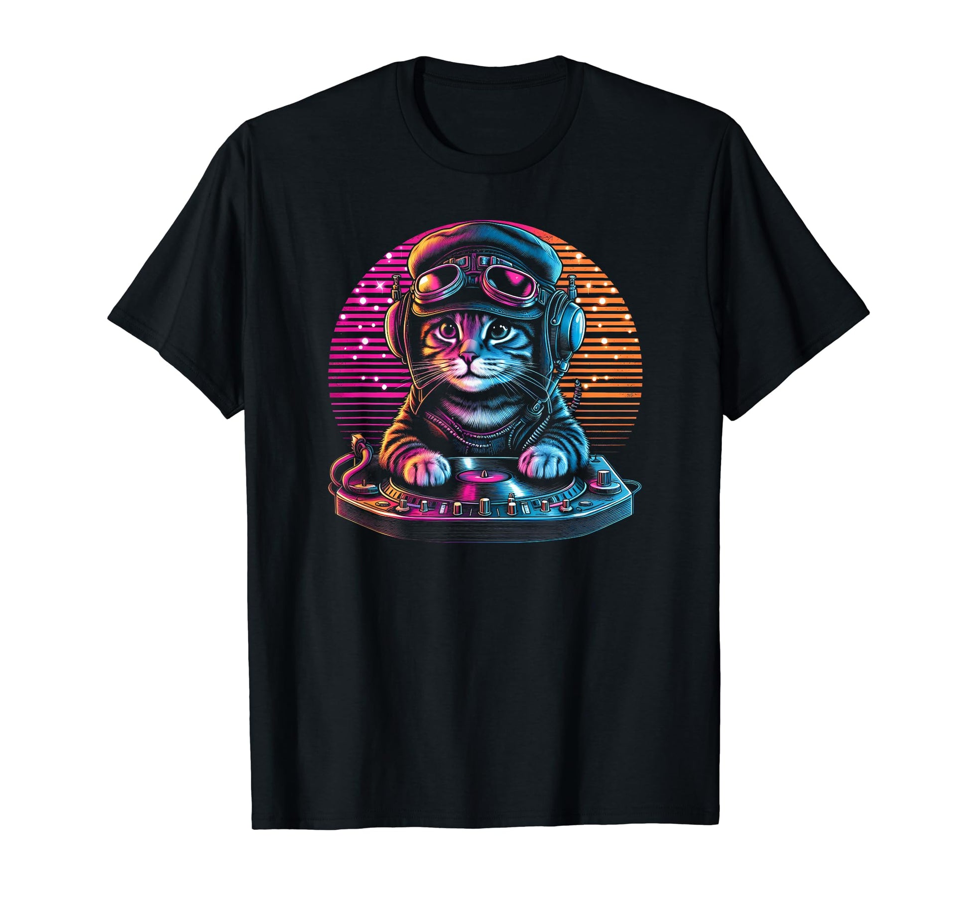 House Music Dj Cat Mixing Decks Records T-Shirt - Graphic Print Unisex - T-Shirt, Sweatshirt, Hoodie