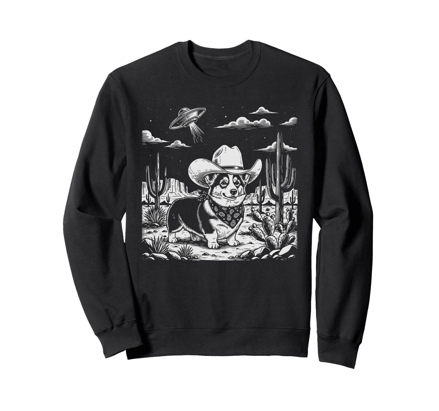Western Corgi Cowboy Ufo Dog Sweatshirt - Novelty Apparel Men Women - T-Shirt, Sweatshirt, Hoodie