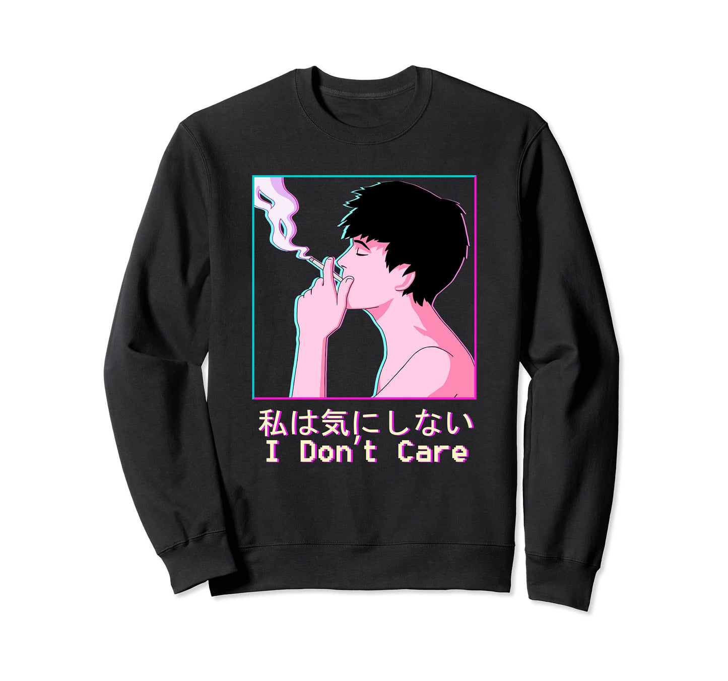 Sad Smoking Japanese Vaporwave Sweatshirt - Graphic Print for Adults - T-Shirt, Sweatshirt, Hoodie
