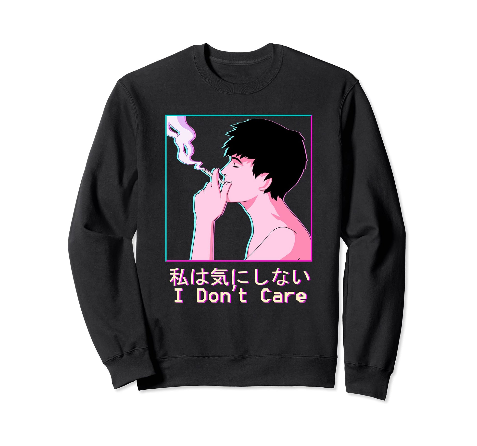 Sad Smoking Japanese Vaporwave Sweatshirt - Graphic Print for Adults - T-Shirt, Sweatshirt, Hoodie