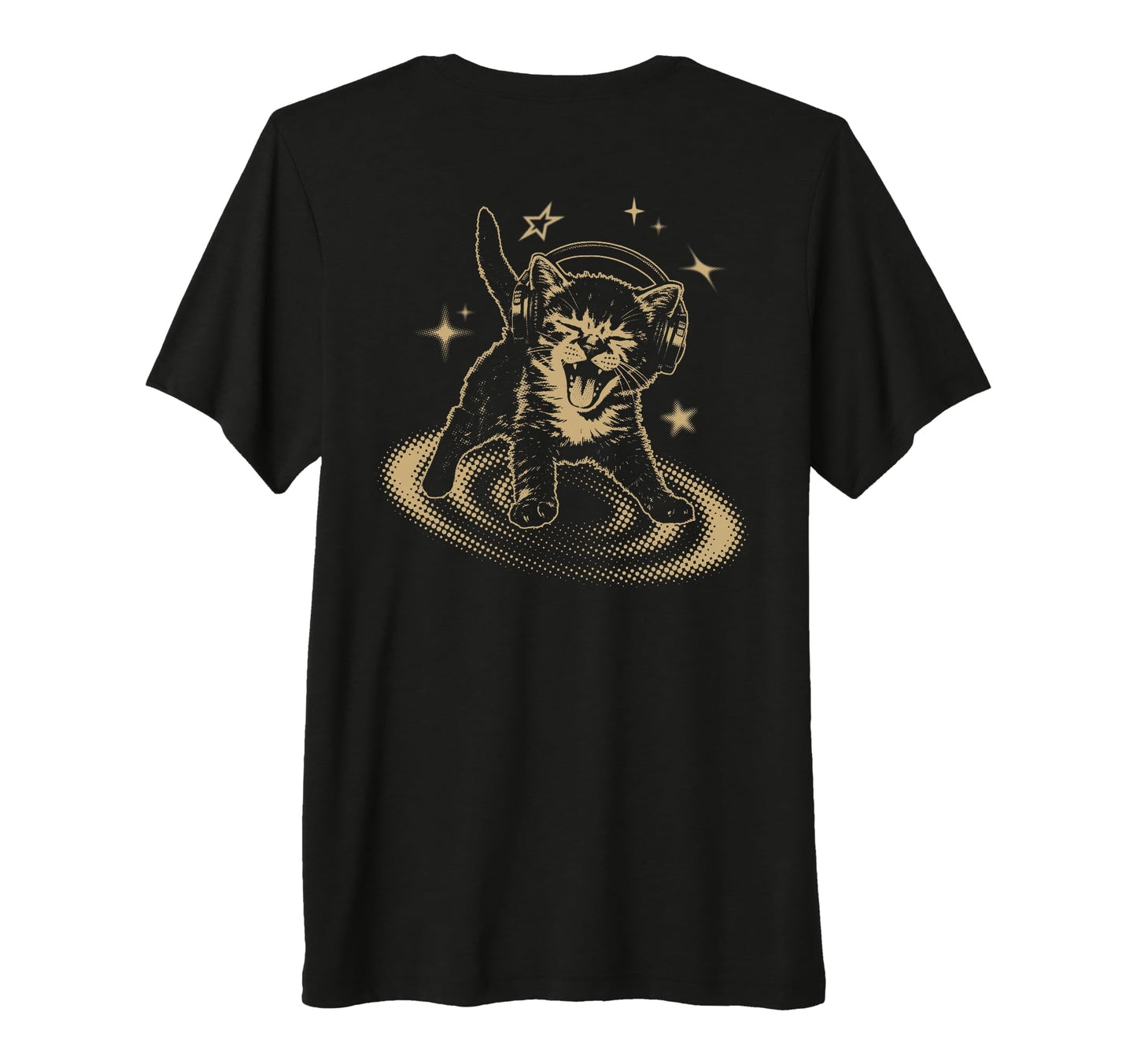 90S Y2K Cat Headphones Stars T-Shirt - Casual Everyday Wear for Adults - T-Shirt, Sweatshirt, Hoodie