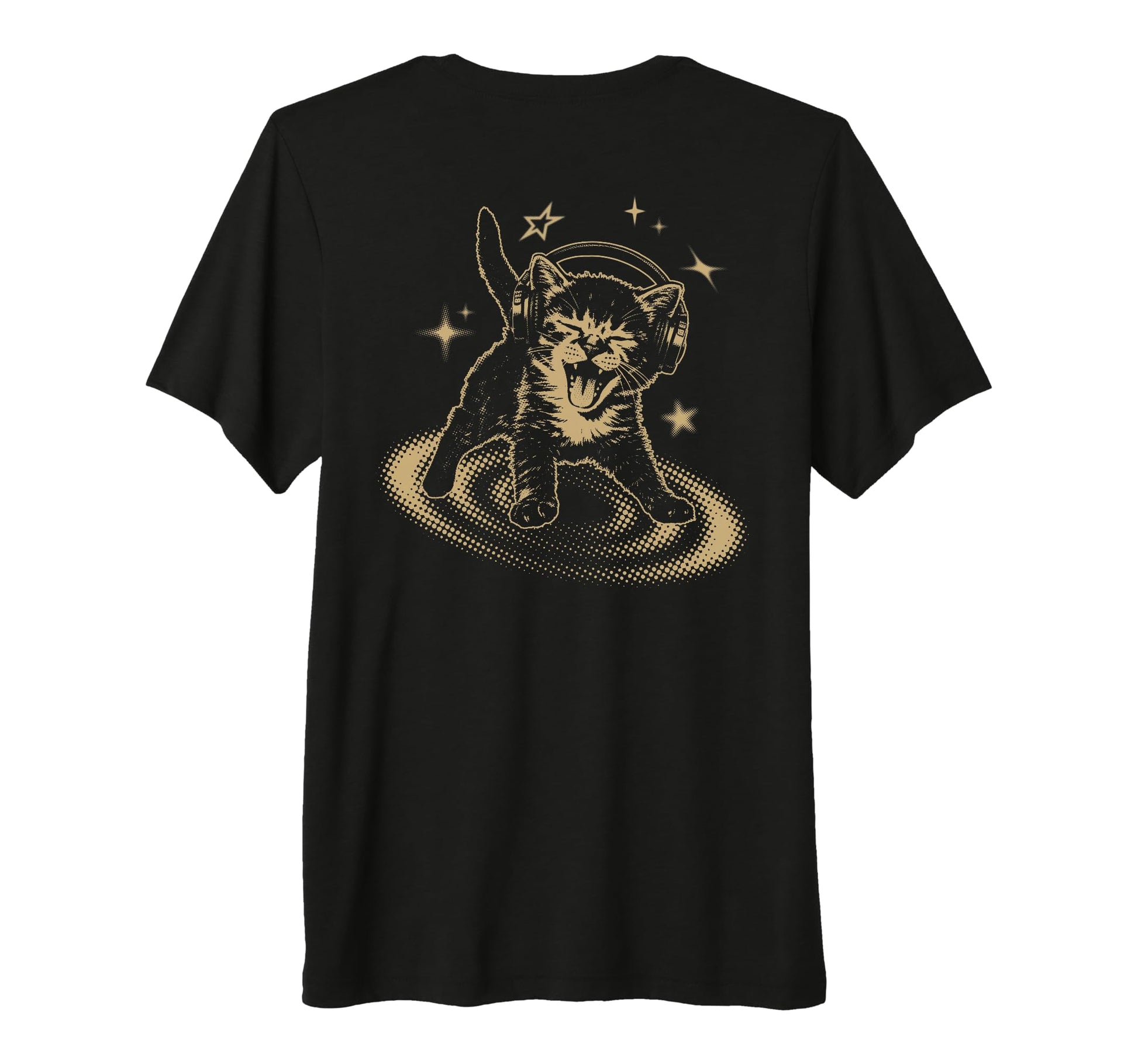 90S Y2K Cat Headphones Stars T-Shirt - Casual Everyday Wear for Adults - T-Shirt, Sweatshirt, Hoodie