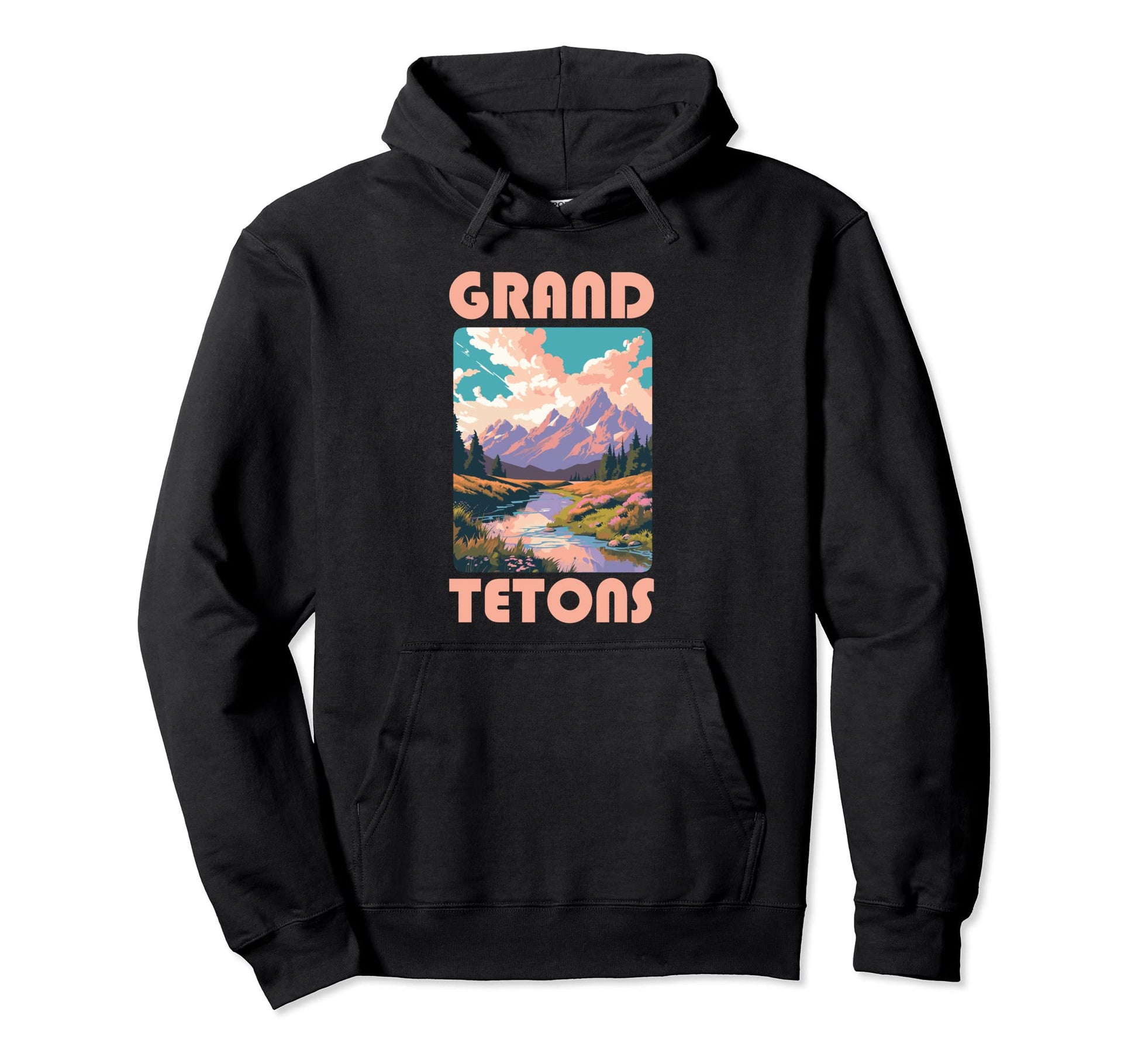 70S Pastel Grand Tetons National Park Hoodie - Casual Everyday Wear Unisex - T-Shirt, Sweatshirt, Hoodie